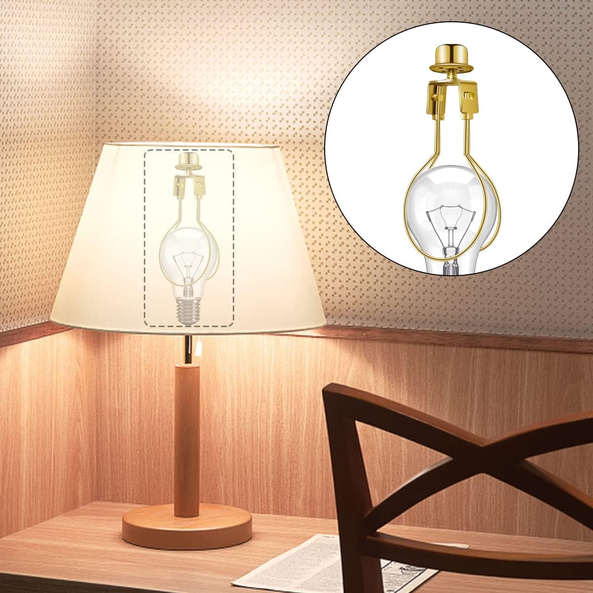 Lamp Holder for Clip-on Light Bulbs with Levellers, Include Finial - DIY Adapter for Shades (1 Pc, Gold) - Image 6