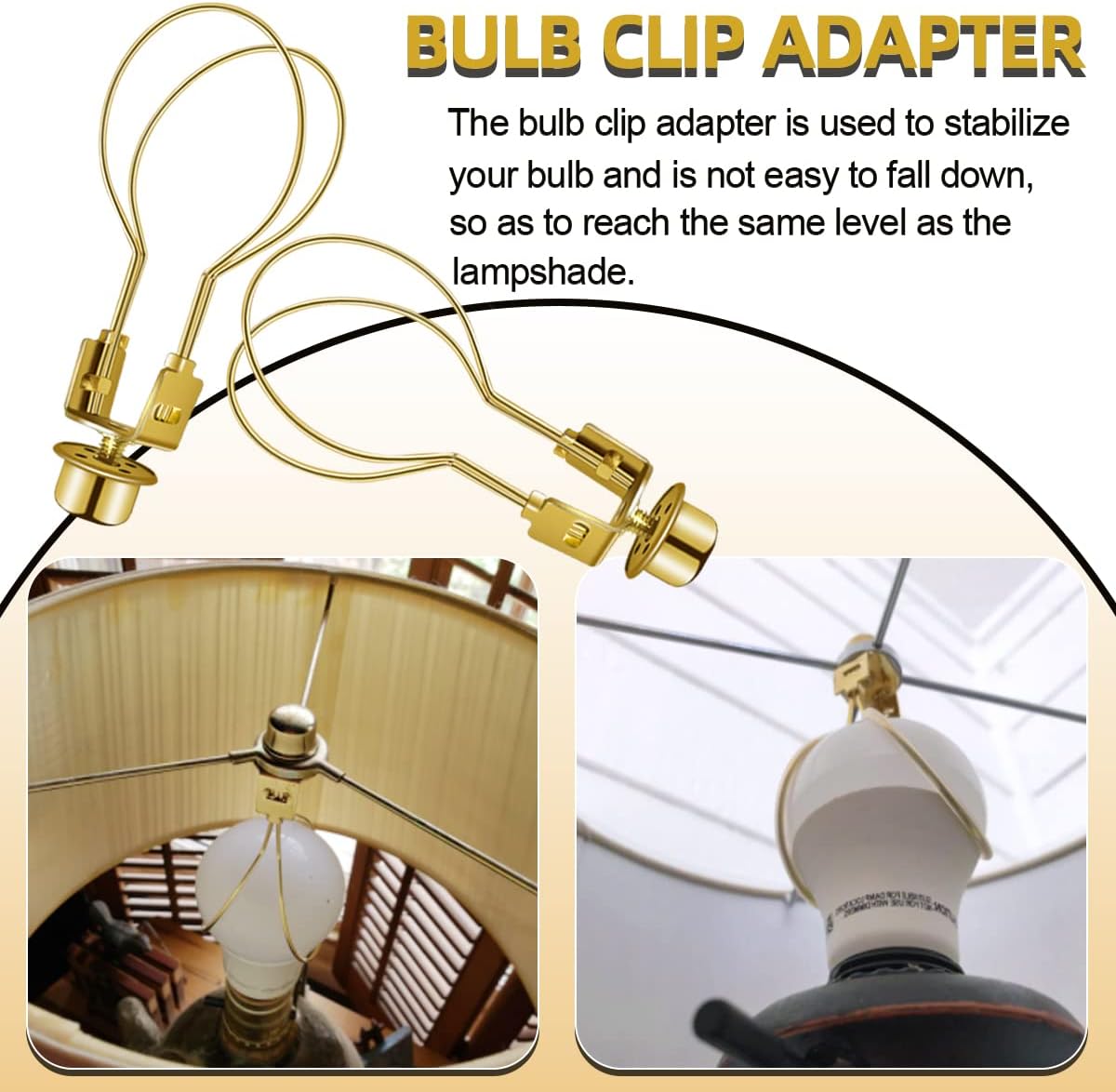 Lamp Holder for Clip-on Light Bulbs with Levellers, Include Finial - DIY Adapter for Shades (1 Pc, Gold) - Image 7