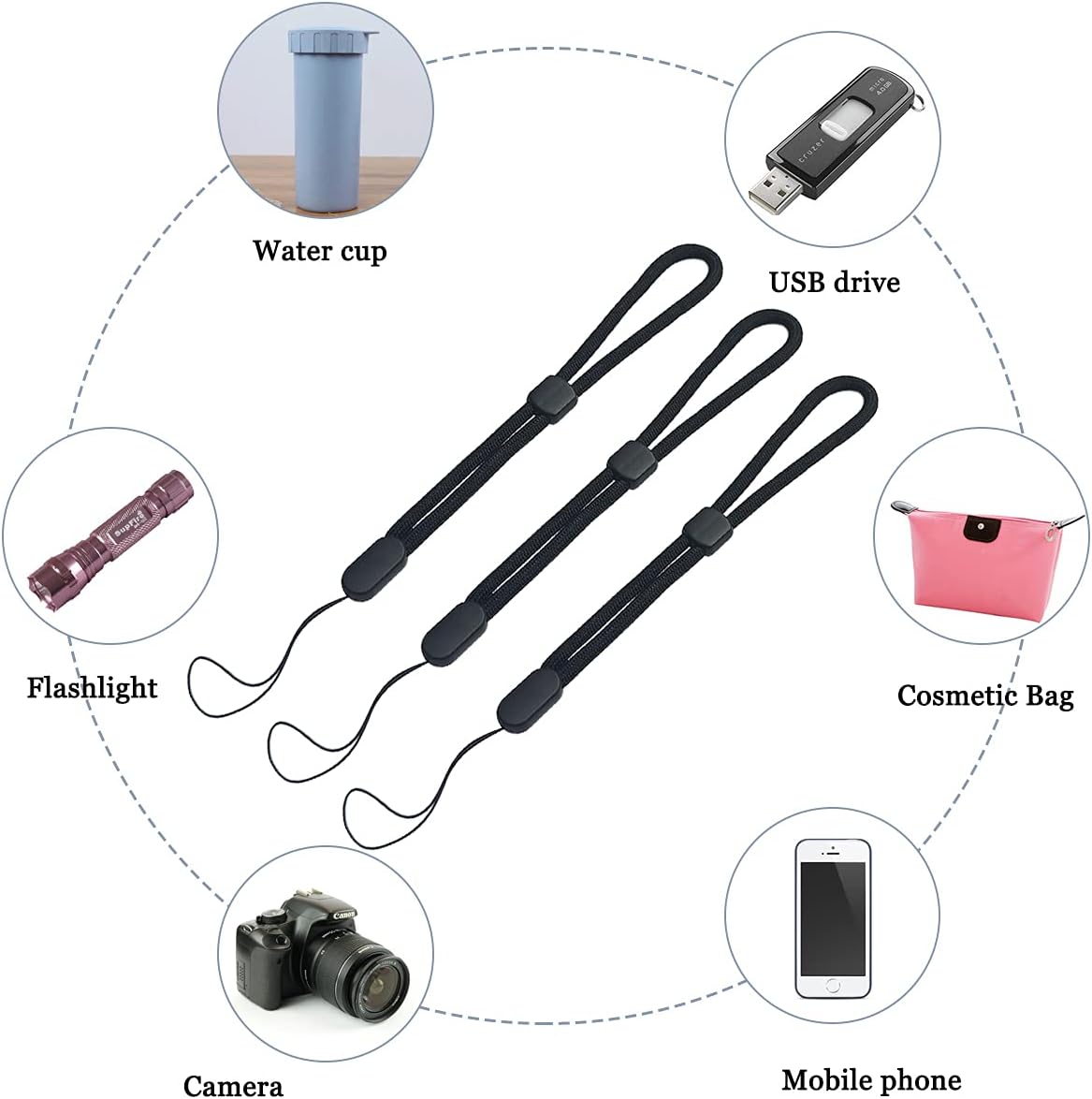 5PCS Wrist lanyard, 8.8 inch Hand Wrist Strap Lanyard, Adjustable Nylon Wristlet Straps for Cell Phone, Camera, GoPro, PSP, USB Flash Drives, Flashlight (Black) - Image 4