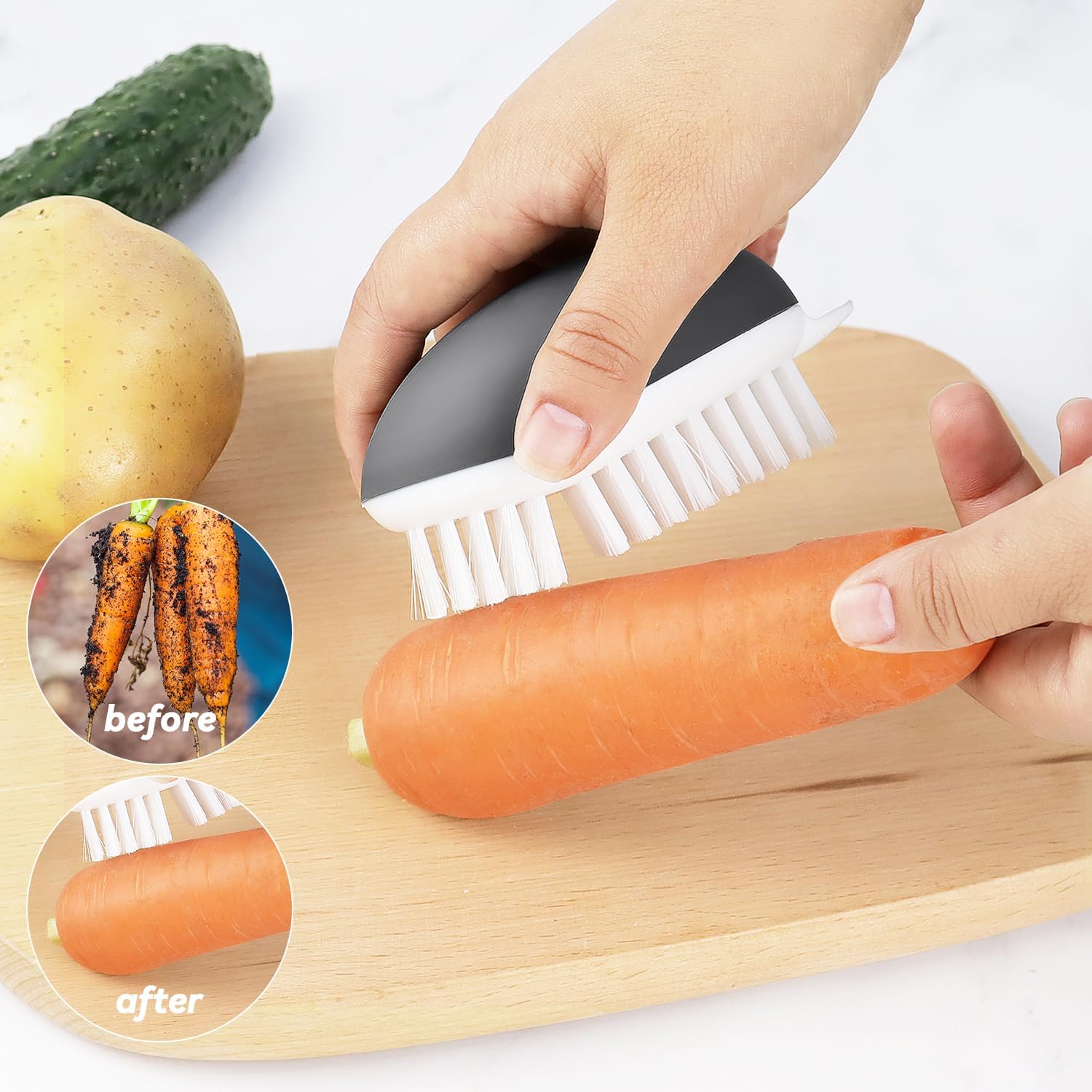 Vegetable Brush Potato Scrubber Brush Non Slip Comfortable Fruit Cleaning Tools for Washing Fruit Mushrooms Carrot or Tough-Skinned Vegetables (1 Pack Grey) - Image 2