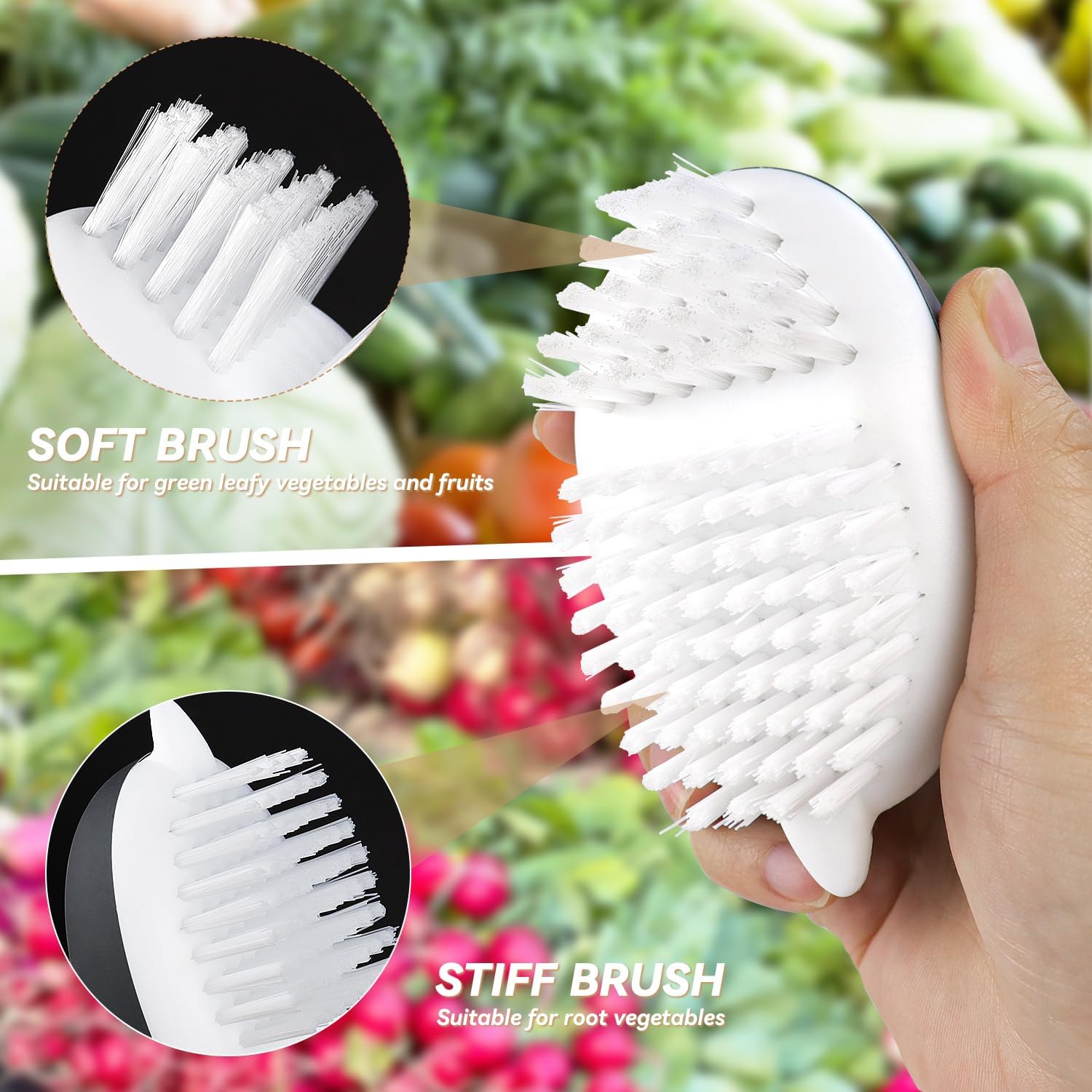 Vegetable Brush Potato Scrubber Brush Non Slip Comfortable Fruit Cleaning Tools for Washing Fruit Mushrooms Carrot or Tough-Skinned Vegetables (1 Pack Grey) - Image 3