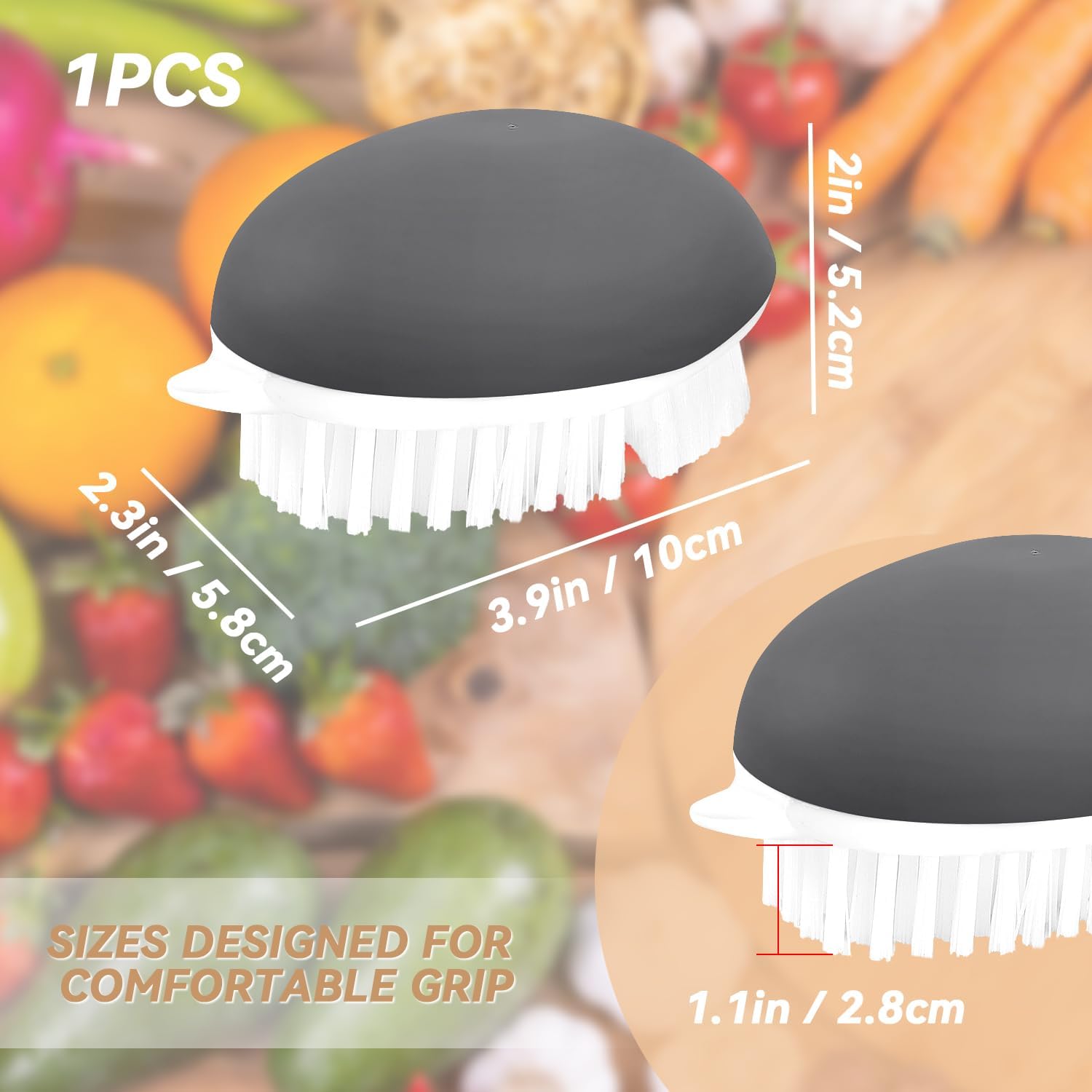 Vegetable Brush Potato Scrubber Brush Non Slip Comfortable Fruit Cleaning Tools for Washing Fruit Mushrooms Carrot or Tough-Skinned Vegetables (1 Pack Grey) - Image 5