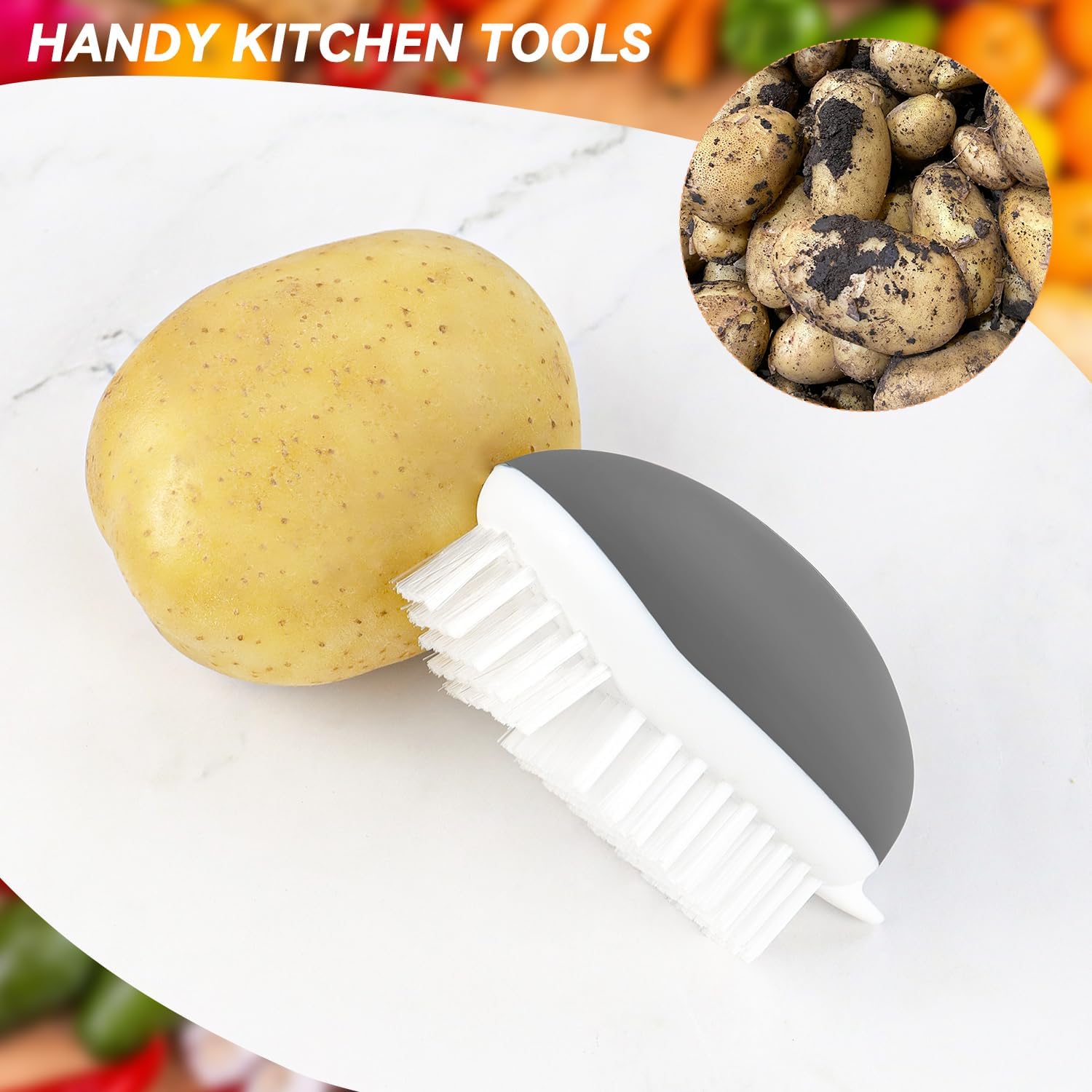Vegetable Brush Potato Scrubber Brush Non Slip Comfortable Fruit Cleaning Tools for Washing Fruit Mushrooms Carrot or Tough-Skinned Vegetables (1 Pack Grey) - Image 6