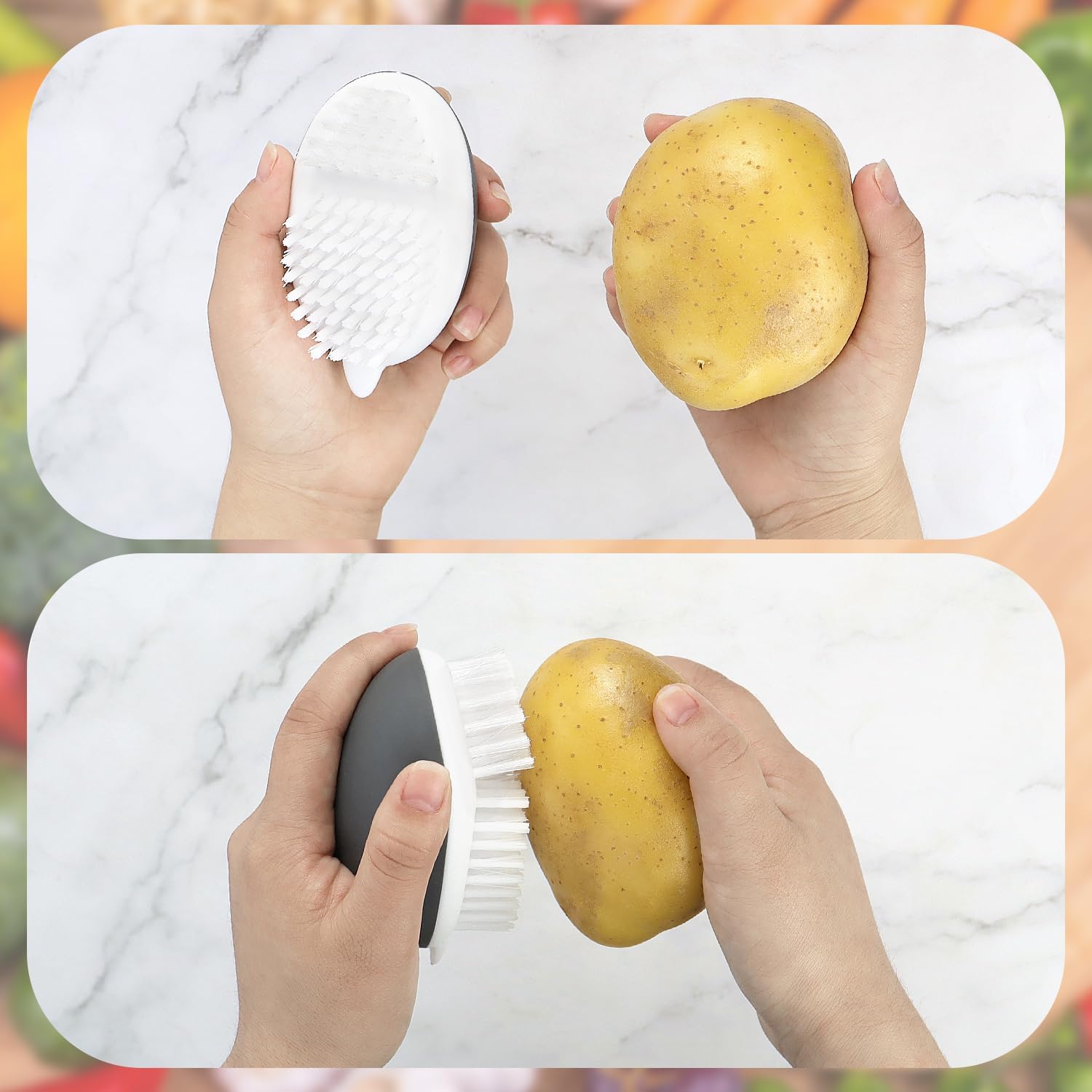 Vegetable Brush Potato Scrubber Brush Non Slip Comfortable Fruit Cleaning Tools for Washing Fruit Mushrooms Carrot or Tough-Skinned Vegetables (1 Pack Grey) - Image 7