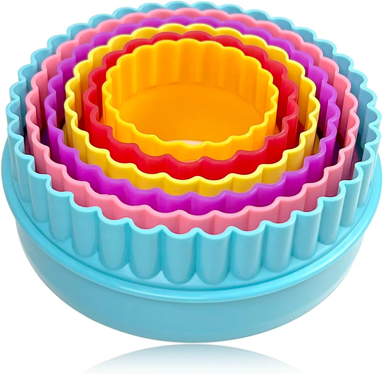 Cookie Biscuit Cutter Set, Two Side Cookie Cutters Plastic Set Multi-size Cake Fruit Vegetable Shapes Cutter Random color (Round Shaped, 6 Pack) - Image 1