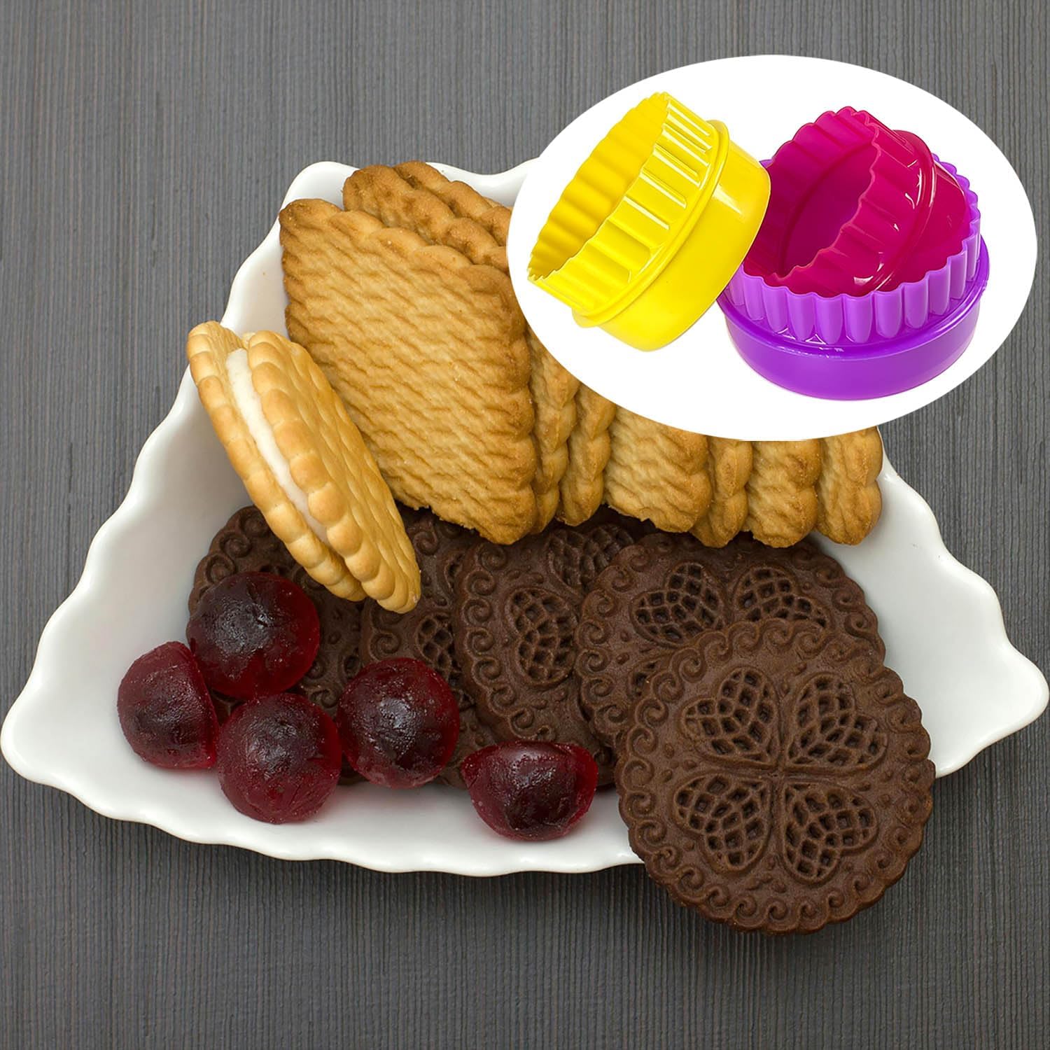 Cookie Biscuit Cutter Set, Two Side Cookie Cutters Plastic Set Multi-size Cake Fruit Vegetable Shapes Cutter Random color (Round Shaped, 6 Pack) - Image 3