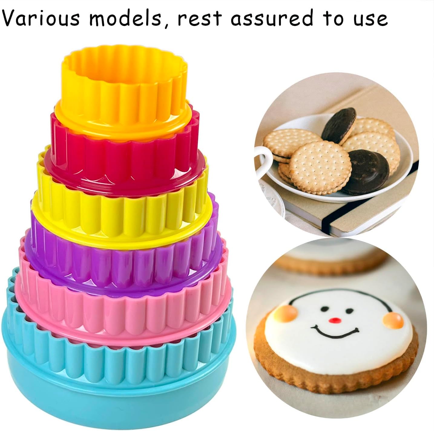 Cookie Biscuit Cutter Set, Two Side Cookie Cutters Plastic Set Multi-size Cake Fruit Vegetable Shapes Cutter Random color (Round Shaped, 6 Pack) - Image 4