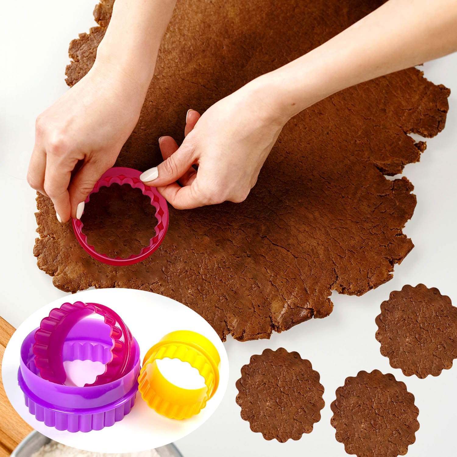 Cookie Biscuit Cutter Set, Two Side Cookie Cutters Plastic Set Multi-size Cake Fruit Vegetable Shapes Cutter Random color (Round Shaped, 6 Pack) - Image 7