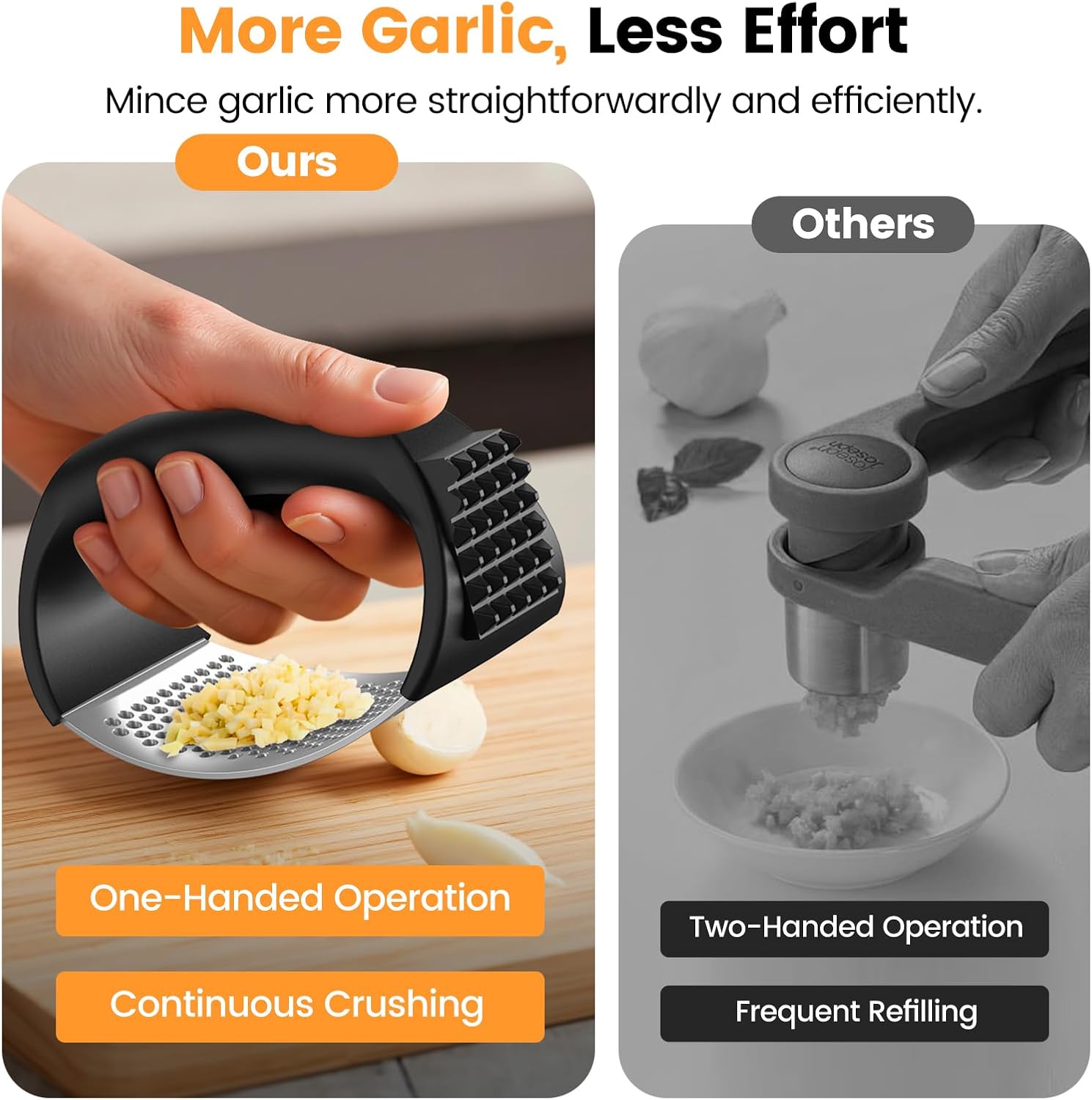 Garlic Press,Stainless Steel Garlic Mincer Crusher,Easy to Use and Clean,Ergonomic Handle,Easy Kitchen Gadget for Effortless Smashing,Kitchen Essentials,Home and Kitchen Utensils Accessories,Cooking - Image 2