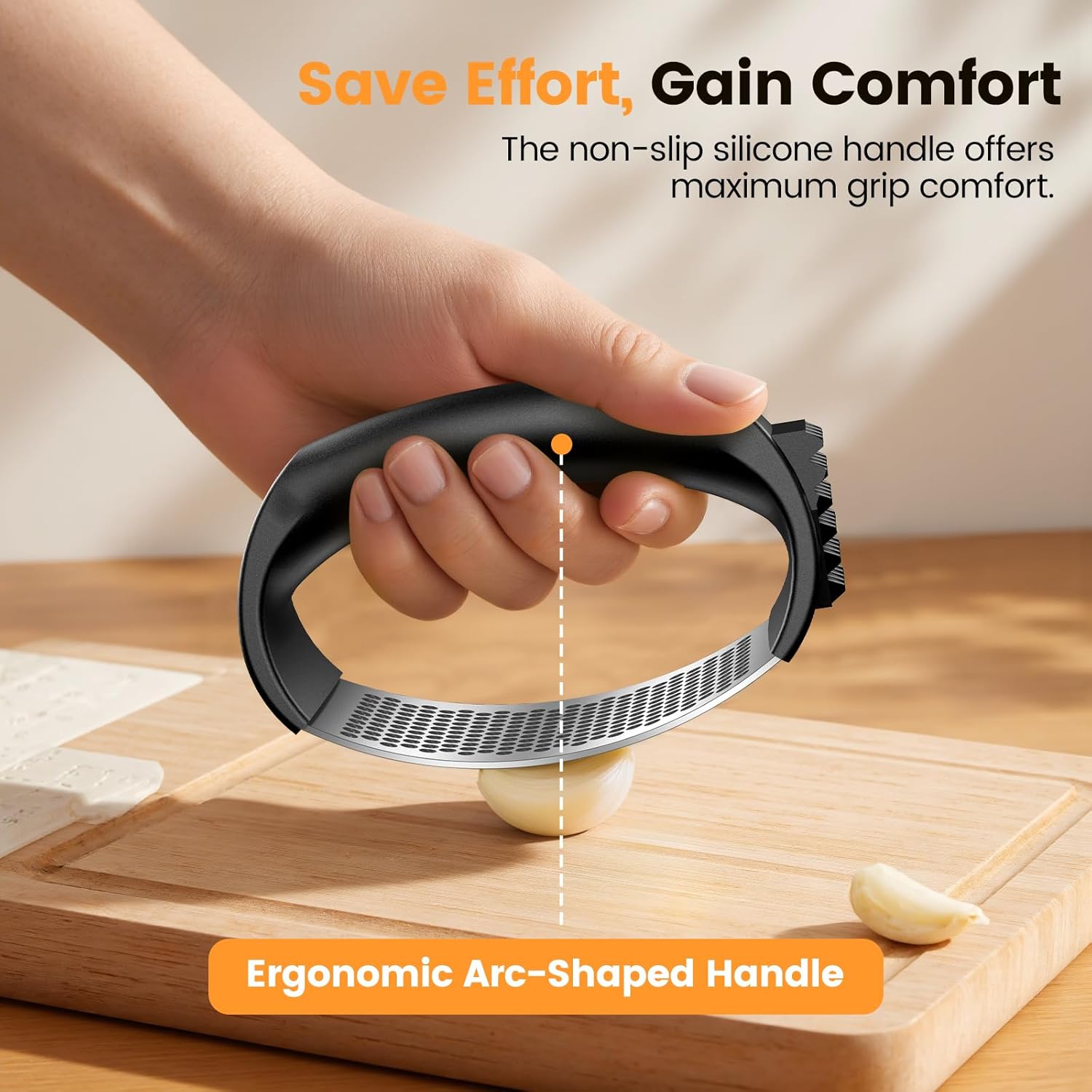 Garlic Press,Stainless Steel Garlic Mincer Crusher,Easy to Use and Clean,Ergonomic Handle,Easy Kitchen Gadget for Effortless Smashing,Kitchen Essentials,Home and Kitchen Utensils Accessories,Cooking - Image 5