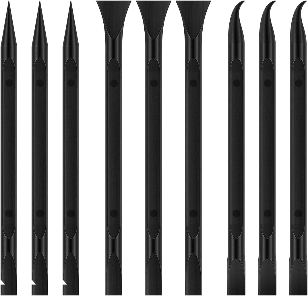 9 Pieces Plastic Scraper Tool for Tight Spaces, Non-Scratch Kitchen Scraper Cleaning Pen, Perfect for Remove Stickers, Labels, Oil Stains, Food, Dirt (Black) - Image 1