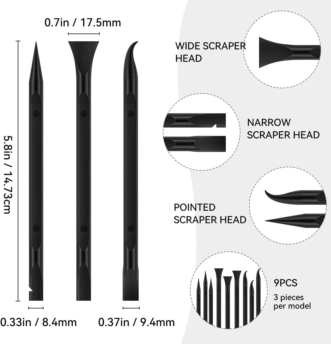 9 Pieces Plastic Scraper Tool for Tight Spaces, Non-Scratch Kitchen Scraper Cleaning Pen, Perfect for Remove Stickers, Labels, Oil Stains, Food, Dirt (Black) - Image 2