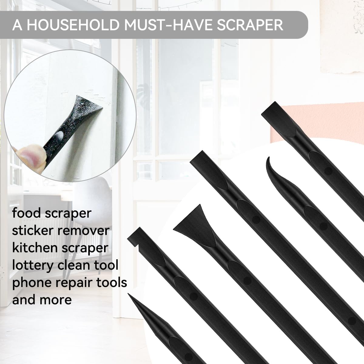 9 Pieces Plastic Scraper Tool for Tight Spaces, Non-Scratch Kitchen Scraper Cleaning Pen, Perfect for Remove Stickers, Labels, Oil Stains, Food, Dirt (Black) - Image 5