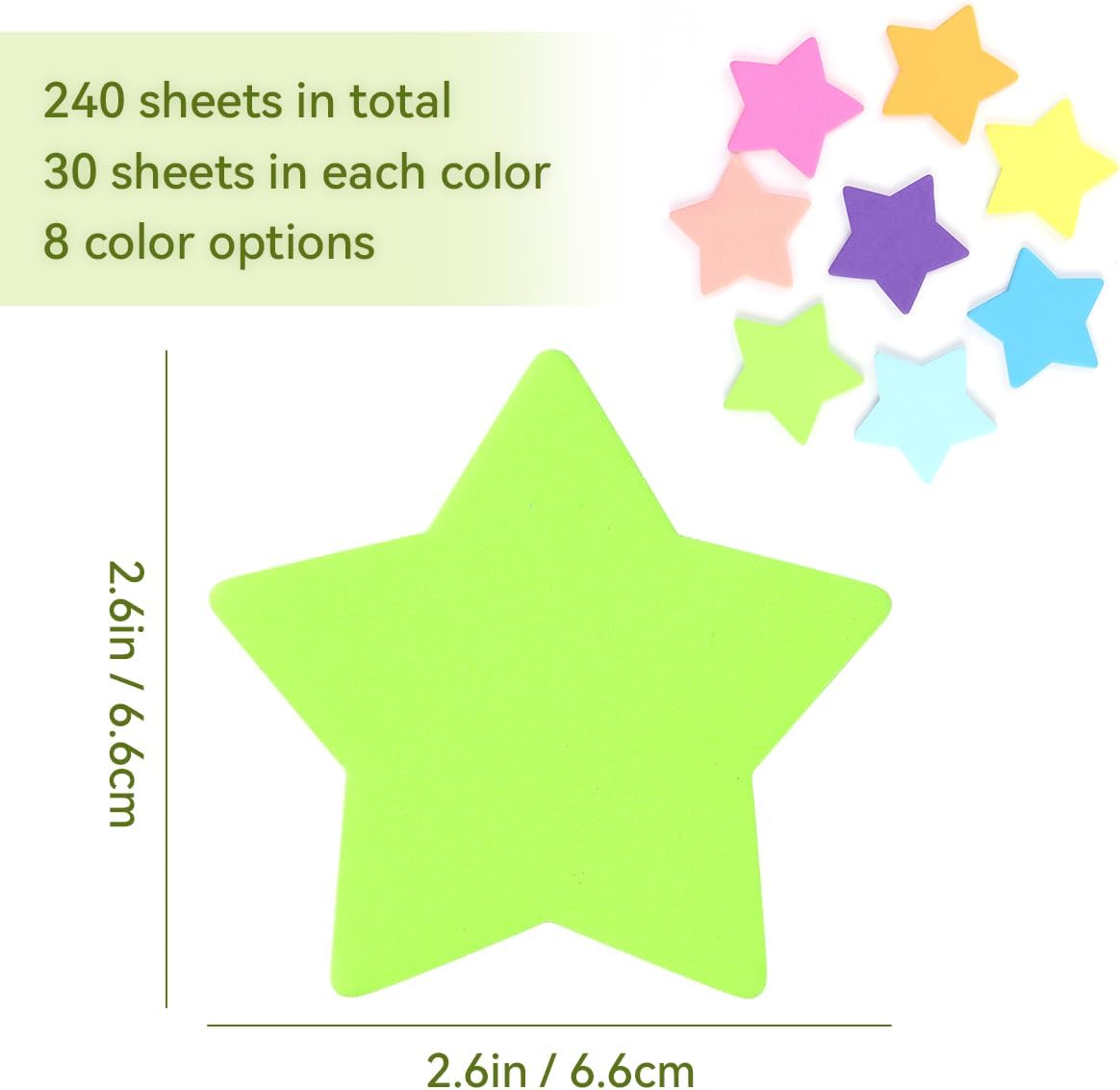 8 Color Star Shape Sticky Notes, 240 Sheets, Self-Sticky Note Pads for School Office Home - Image 2