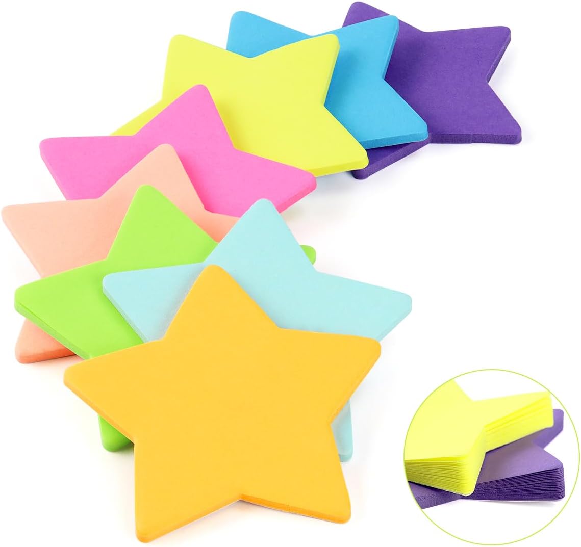 8 Color Star Shape Sticky Notes, 240 Sheets, Self-Sticky Note Pads for School Office Home - Image 3