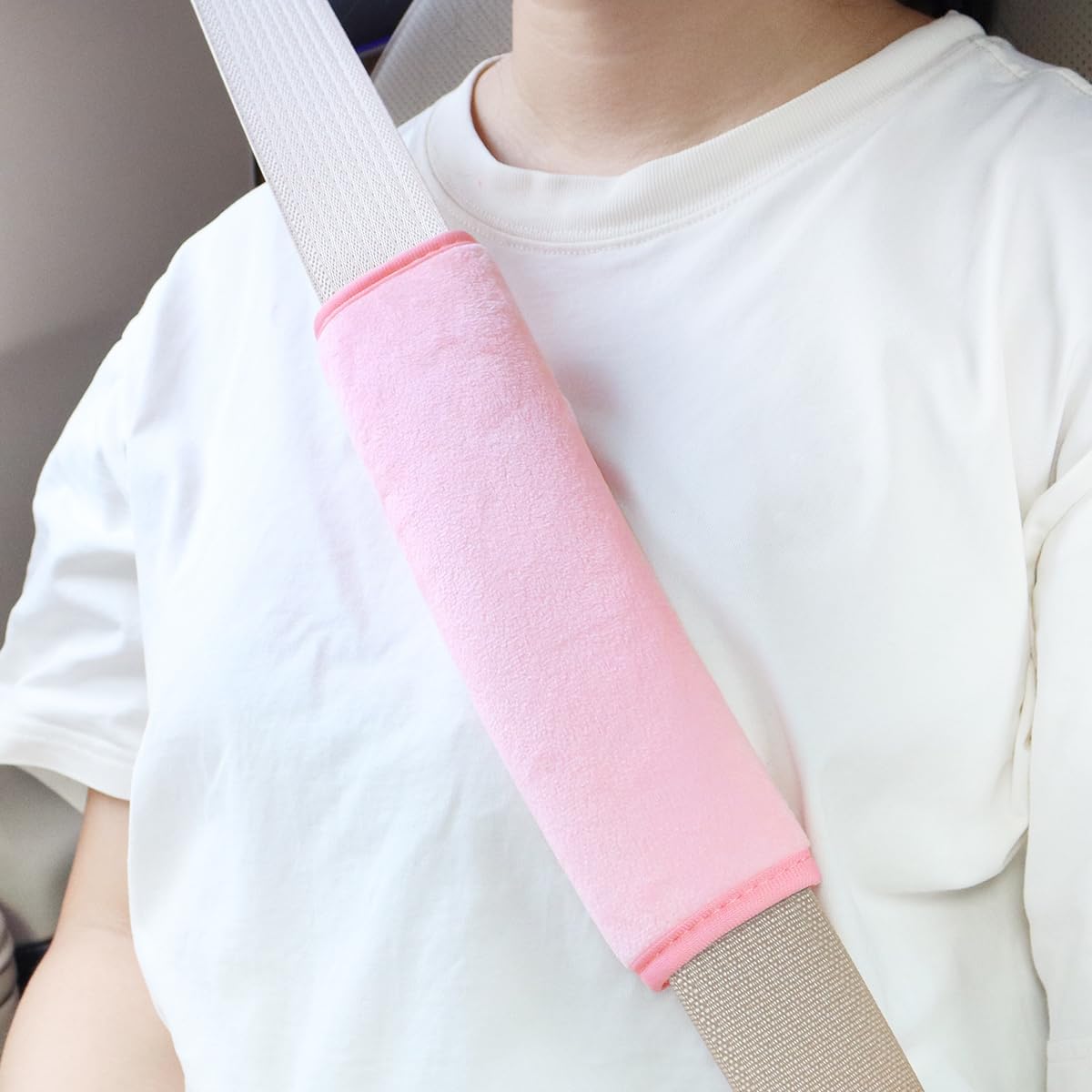 2 PCS Car Seat Belt Pads Cover Soft Seat Belt Shoulder Pad Safety Belt Strap Shoulder Pad Comfortable Driving Compatible with Most Cars Helps Protect You Neck and Shoulder (Pink) - Image 2
