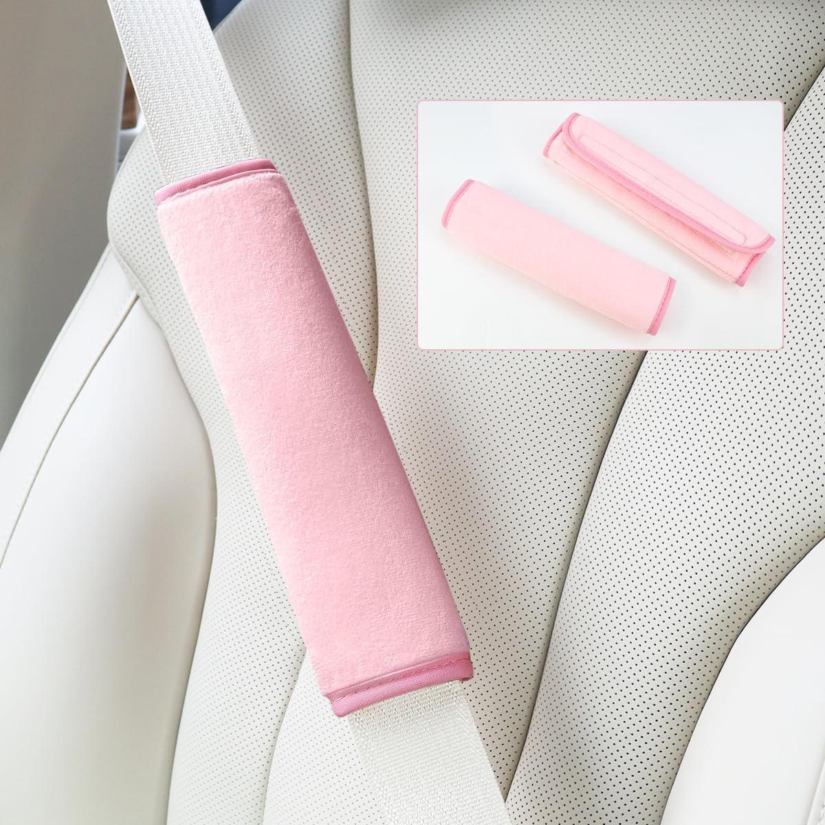 2 PCS Car Seat Belt Pads Cover Soft Seat Belt Shoulder Pad Safety Belt Strap Shoulder Pad Comfortable Driving Compatible with Most Cars Helps Protect You Neck and Shoulder (Pink) - Image 4