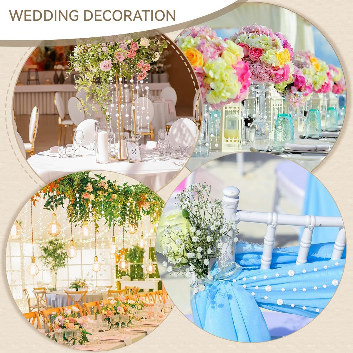 100 Feet Faux Pearls String Beads Fishing Line Artificial Decoration Pearl Strand Roll Beaded for Wedding Valentine Decoration DIY Accessories Party Supplies (White) - Image 6