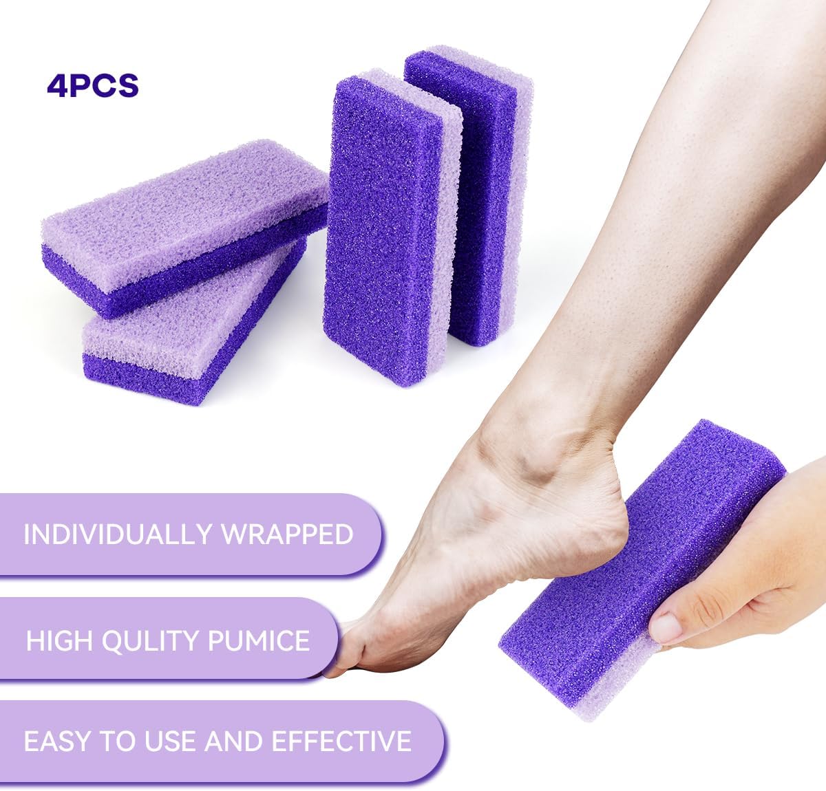 4 Pcs Foot Pumice Stone and Scrubber for Feet and Heels Callus and Dead Skins (Purple) - Image 2