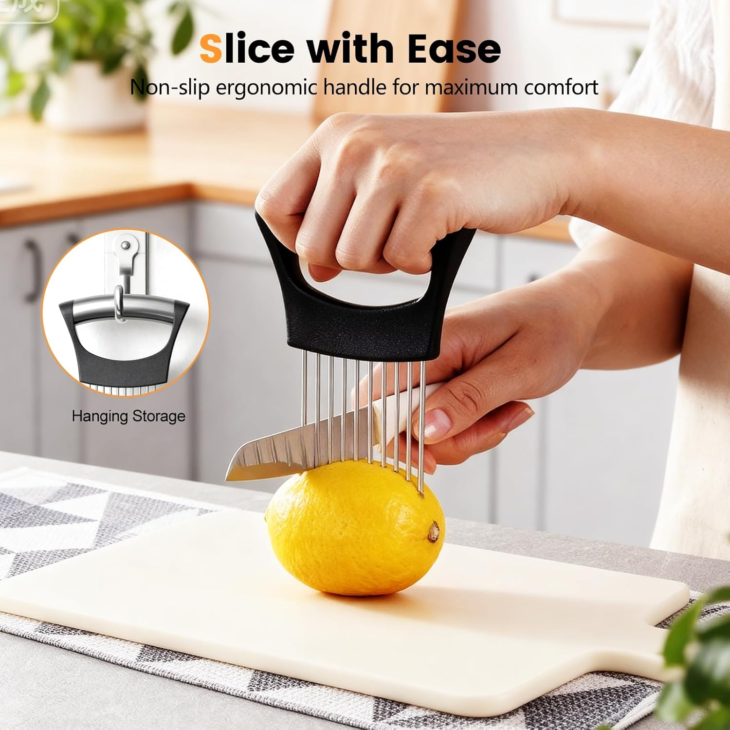 Onion Holder for Slicing, 304 Stainless Steel Onion Slicer Holder, Tomato & Vegetable Cutter, Fruit Slicer & Meat Tenderizer, Ergonomic Kitchen Gadget for Safe, Even & Odor-Free Cutting, Home Cooking - Image 3