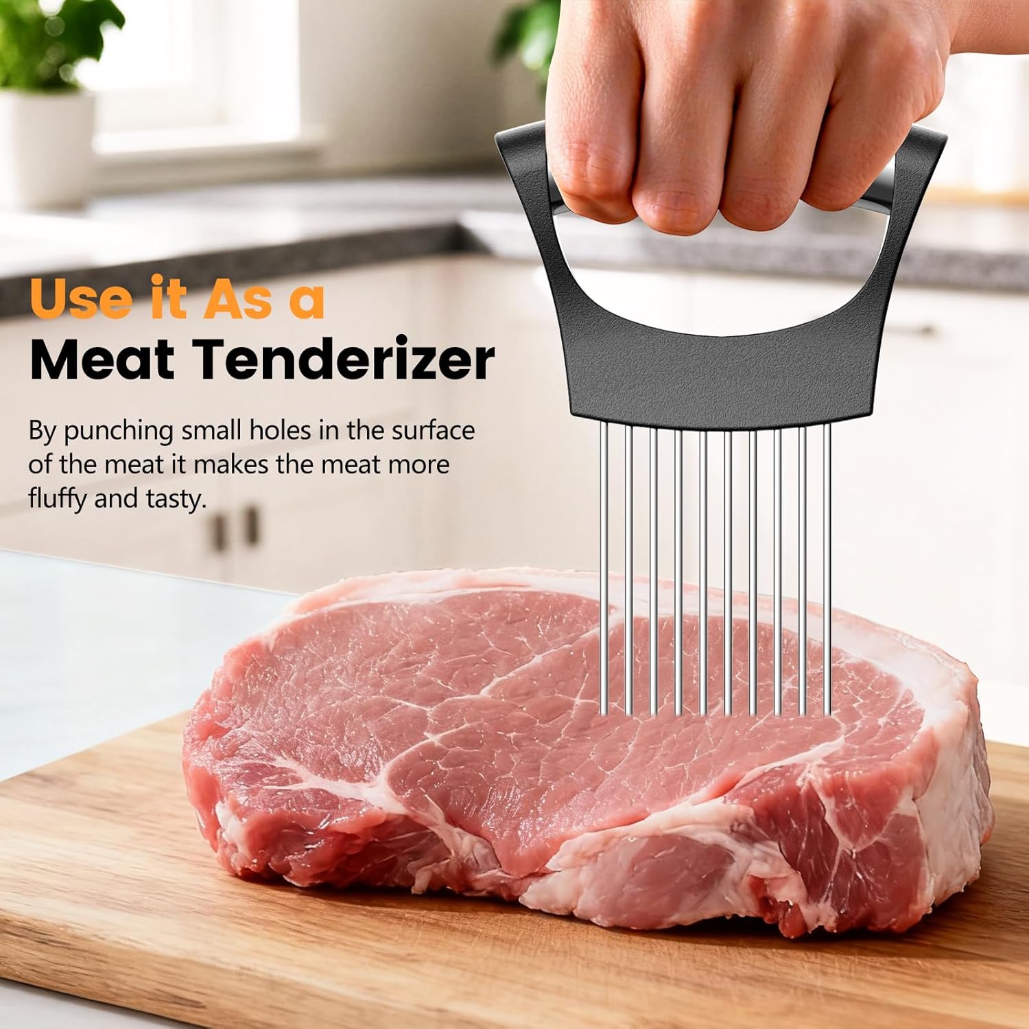 Onion Holder for Slicing, 304 Stainless Steel Onion Slicer Holder, Tomato & Vegetable Cutter, Fruit Slicer & Meat Tenderizer, Ergonomic Kitchen Gadget for Safe, Even & Odor-Free Cutting, Home Cooking - Image 4
