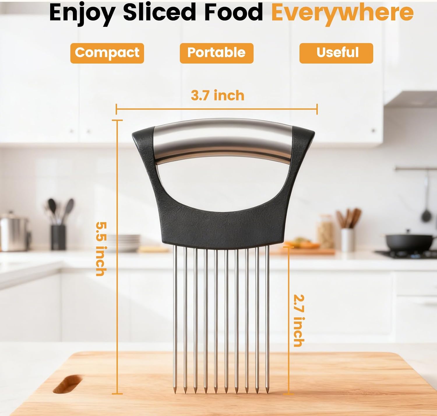 Onion Holder for Slicing, 304 Stainless Steel Onion Slicer Holder, Tomato & Vegetable Cutter, Fruit Slicer & Meat Tenderizer, Ergonomic Kitchen Gadget for Safe, Even & Odor-Free Cutting, Home Cooking - Image 7