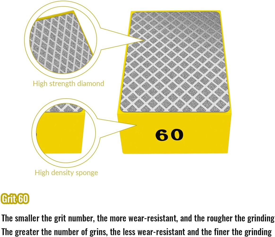 1 Pcs Diamond Hand Pad Sanding Block Sharp Glass Grinding Polishing Pad Sanding Block Foam Backing Hand-Held Sanding Block for Sanding Polishing Marble Tile Ceramics (60#) - Image 2