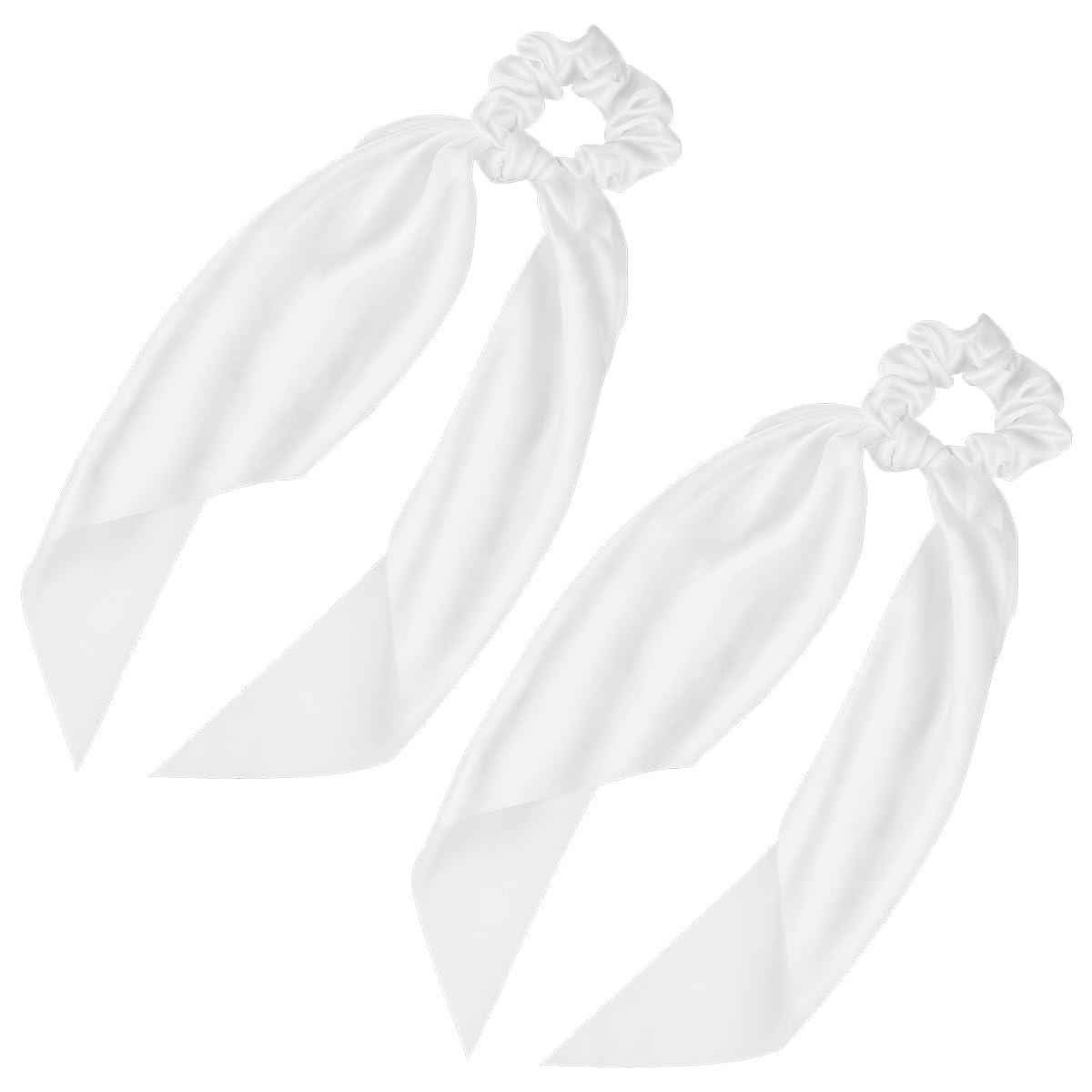 2 Pcs Knotted Bow Satin Hair Scrunchie Hair Scarf with Tail Hair Scrunchies Elastic Hair Scarf Ponytail Holder for Women and Girls (White) - Image 1