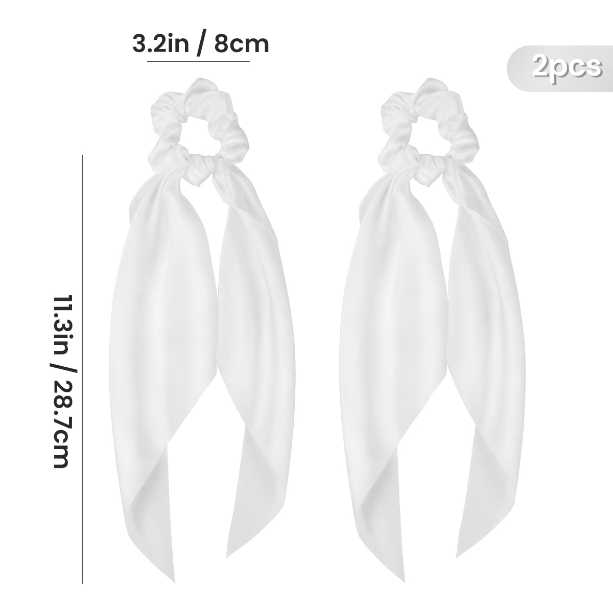 2 Pcs Knotted Bow Satin Hair Scrunchie Hair Scarf with Tail Hair Scrunchies Elastic Hair Scarf Ponytail Holder for Women and Girls (White) - Image 4