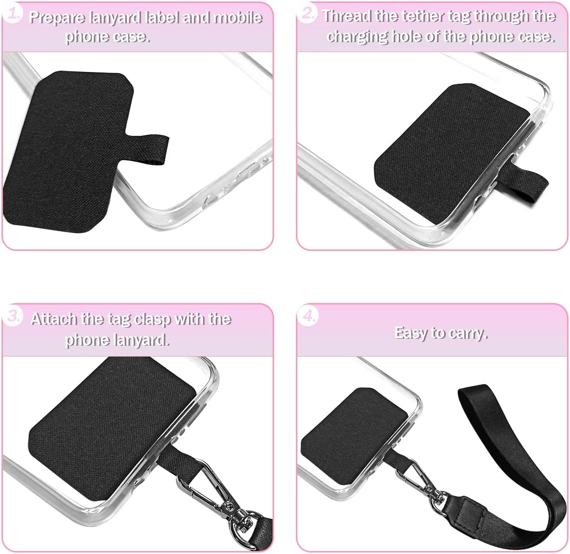 5 Pack Phone Tether Tab Cell Phone lanyard pad, Universal Phone Tether Tab Phone Lanyard Replacement Part Compatible with Most Smartphones (Black) - Image 4