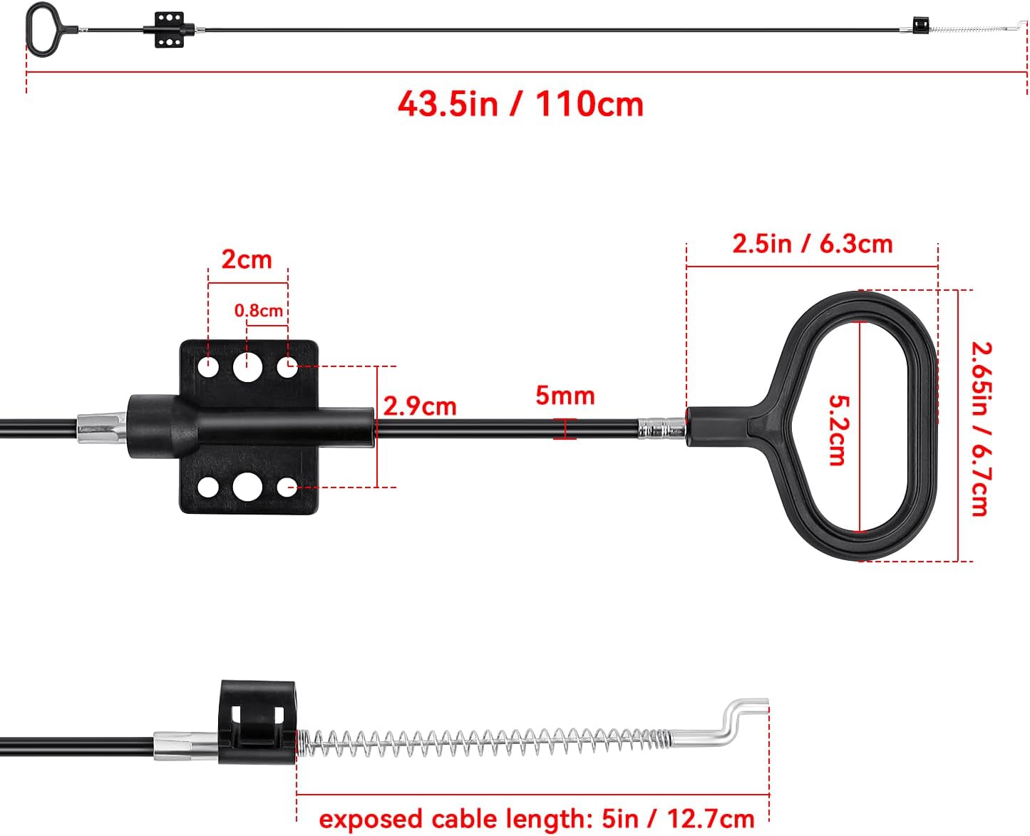 Sofa Recliner Cables Sofa and Reclined Chair Replacement Part D Ring Couch Recliner Pull Handle with S Tip for Cable Total Length 36.5 Inch Exposed Length 5Inch (1 Pack Black) - Image 3