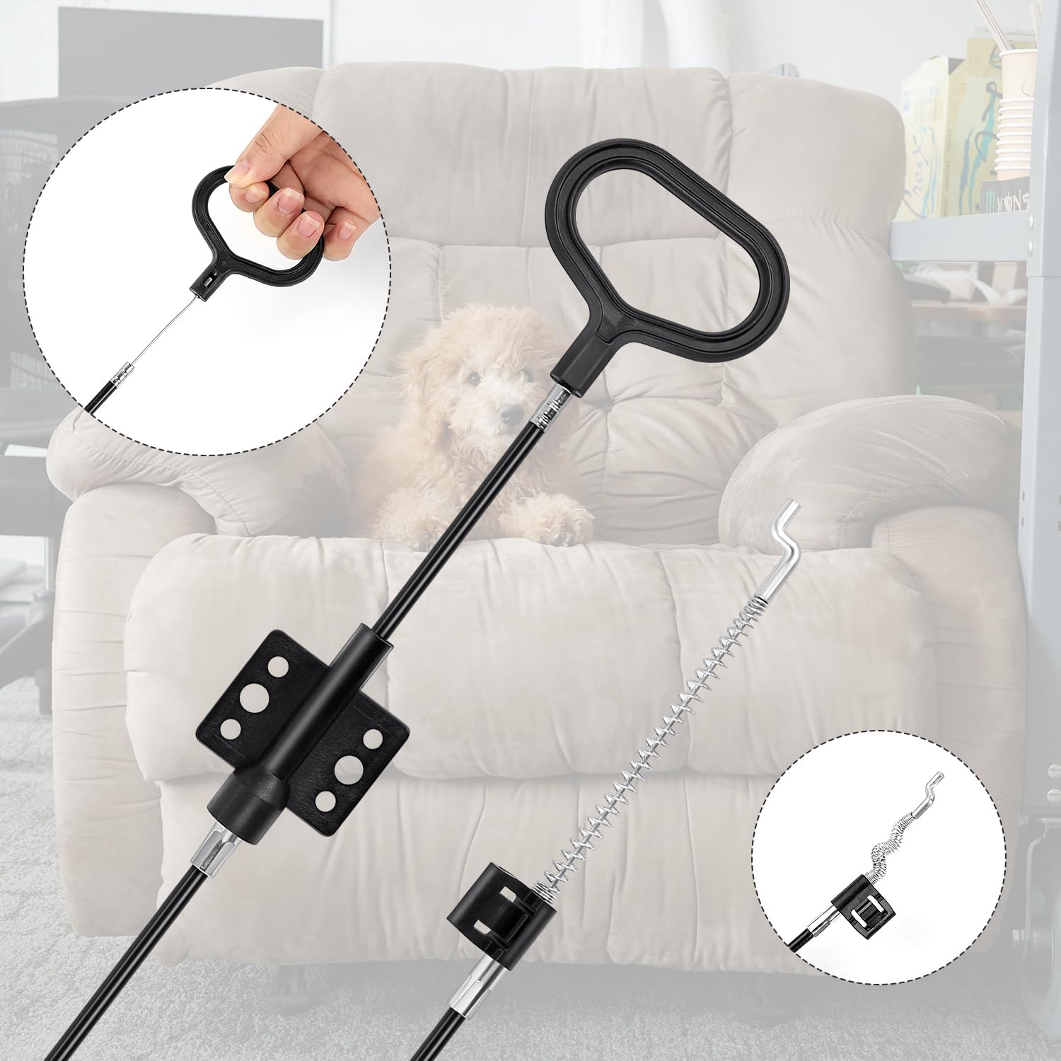Sofa Recliner Cables Sofa and Reclined Chair Replacement Part D Ring Couch Recliner Pull Handle with S Tip for Cable Total Length 36.5 Inch Exposed Length 5Inch (1 Pack Black) - Image 4