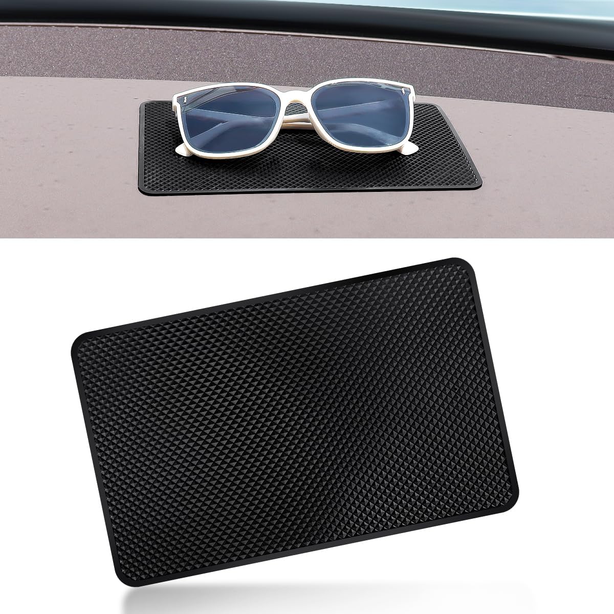 2 Pack Car Dashboard Anti-Slip Rubber Pad, Car Dashboard Non Slip Mat, Black Grid Anti Slip Sticky Pad for Cell Phone, Sunglasses, Keys Electronic Devices (7.5