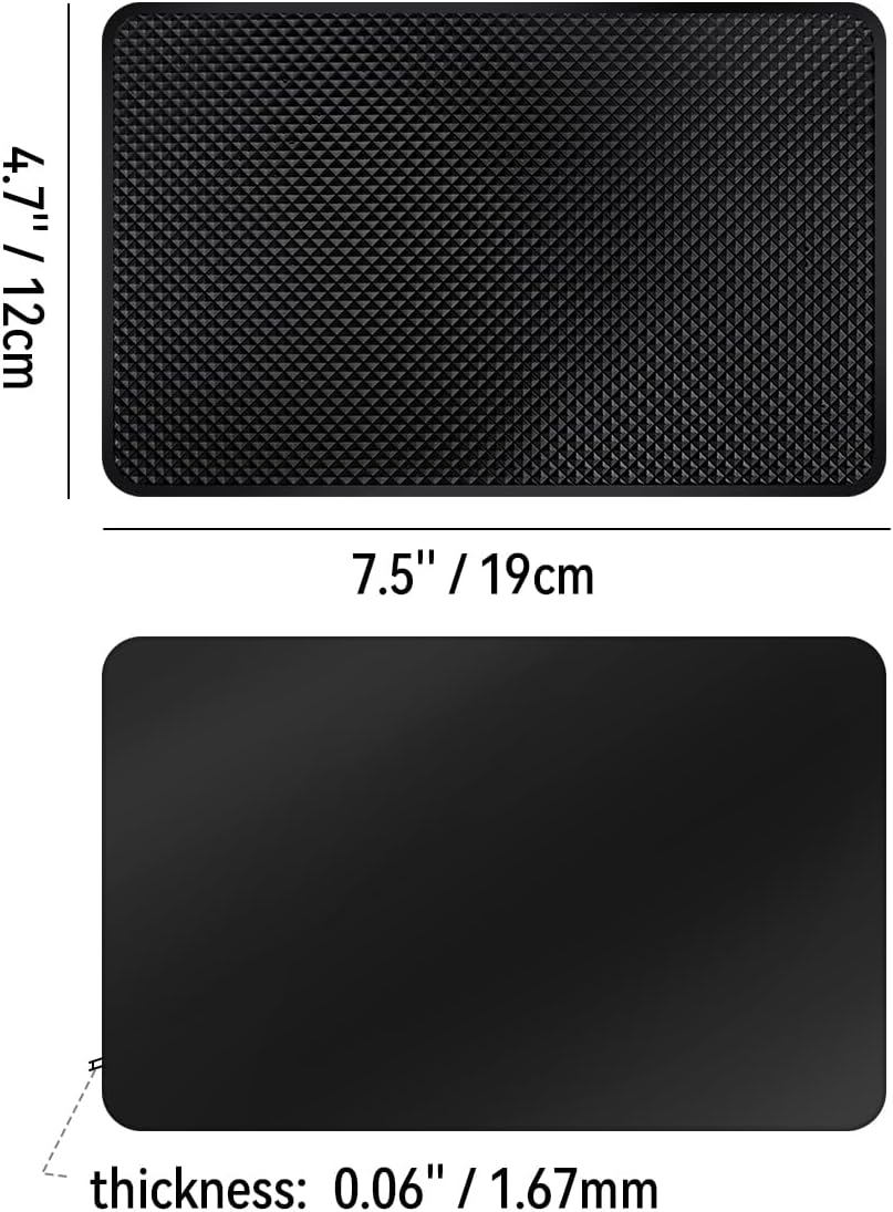 2 Pack Car Dashboard Anti-Slip Rubber Pad, Car Dashboard Non Slip Mat, Black Grid Anti Slip Sticky Pad for Cell Phone, Sunglasses, Keys Electronic Devices (7.5