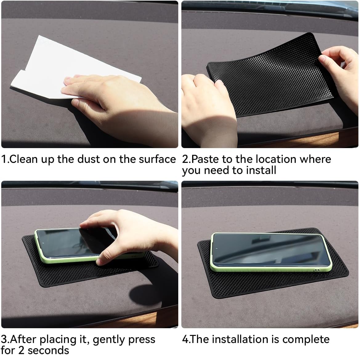 2 Pack Car Dashboard Anti-Slip Rubber Pad, Car Dashboard Non Slip Mat, Black Grid Anti Slip Sticky Pad for Cell Phone, Sunglasses, Keys Electronic Devices (7.5