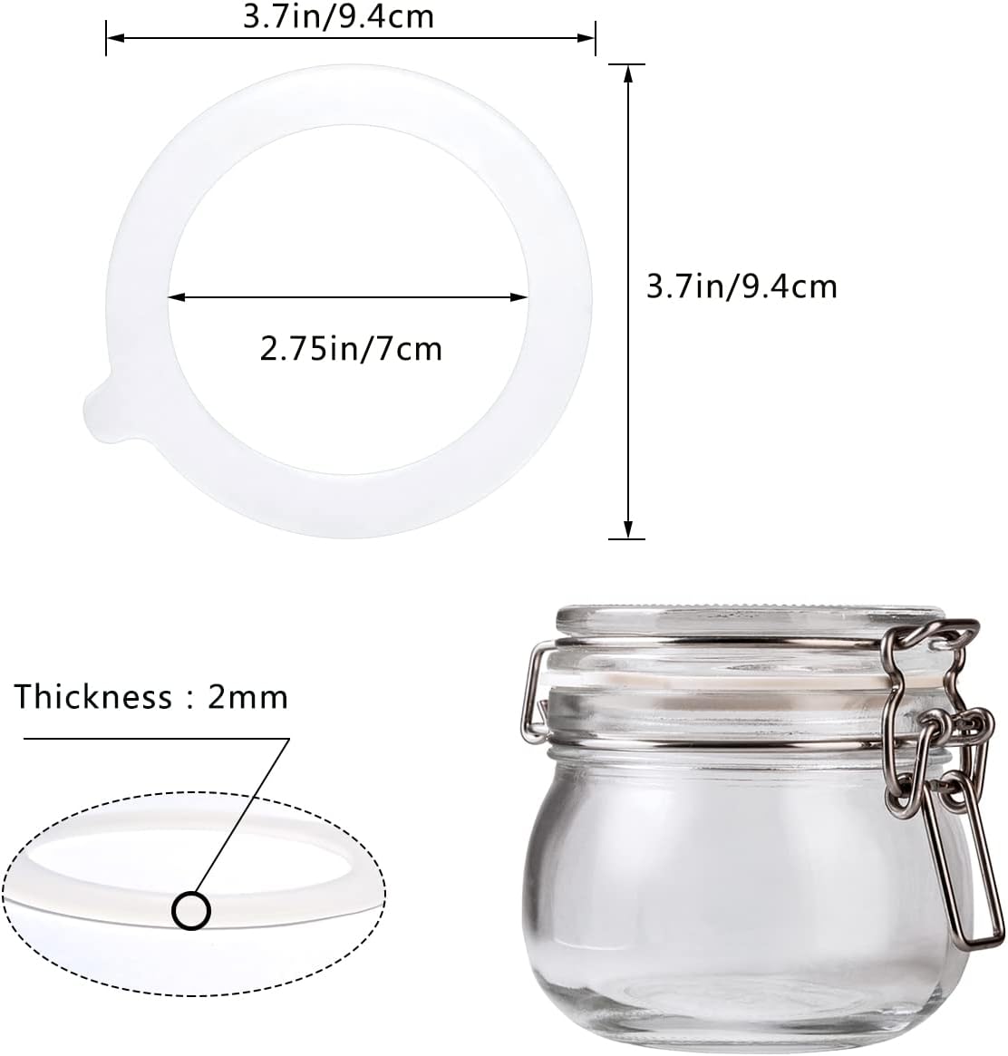 8 Pieces Silicone Jar Replacement Gasket, 3.75 Inch Sealing Rings for Glass Clip Top Jars, Leak-Proof Canning Silicone Fitting Seals(White) - Image 2