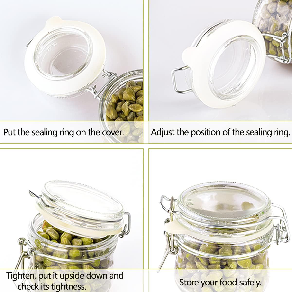 8 Pieces Silicone Jar Replacement Gasket, 3.75 Inch Sealing Rings for Glass Clip Top Jars, Leak-Proof Canning Silicone Fitting Seals(White) - Image 3