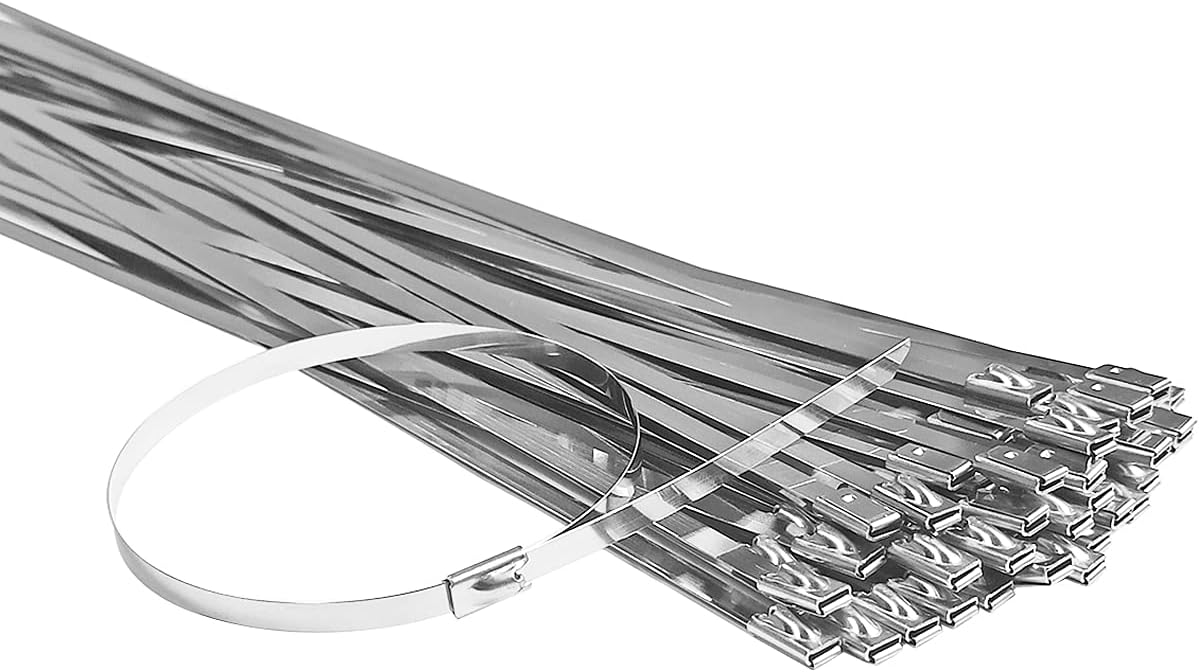 50pcs Metal Cable Zip Ties, 304 Stainless Steel Cable Ties, Exhaust Wrap Multi-Purpose Locking Cable Metal Zip Ties(11.8 Inches) - Image 2