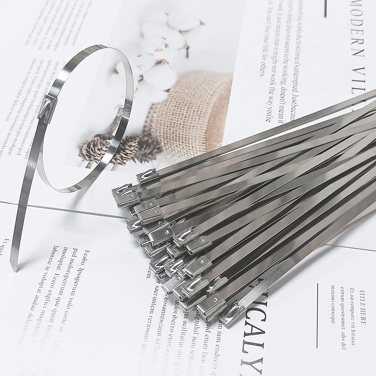 50pcs Metal Cable Zip Ties, 304 Stainless Steel Cable Ties, Exhaust Wrap Multi-Purpose Locking Cable Metal Zip Ties(11.8 Inches) - Image 7