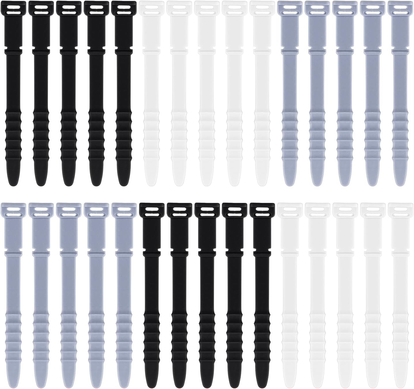 30Pcs Silicone Zip Ties Rubber Cable Ties 4.5 inch Reusable Zip Ties Elastic Cable Organizer for Wire Management (Grey, White, Black) - Image 1