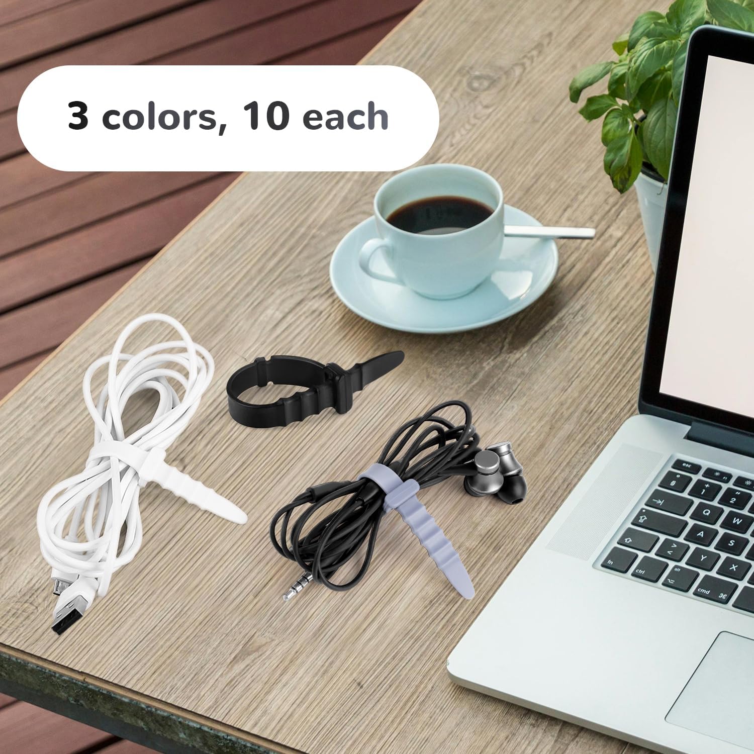 30Pcs Silicone Zip Ties Rubber Cable Ties 4.5 inch Reusable Zip Ties Elastic Cable Organizer for Wire Management (Grey, White, Black) - Image 2