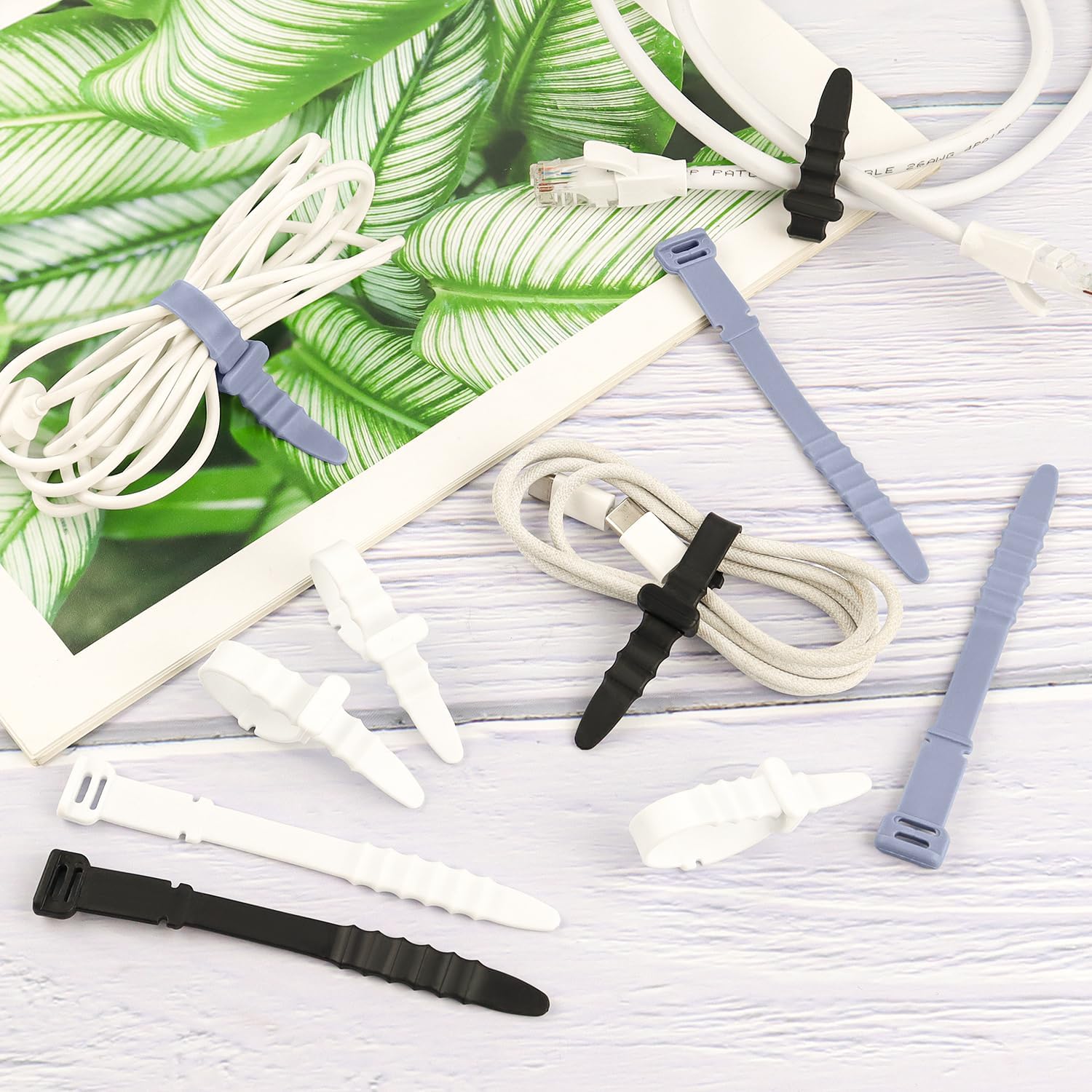 30Pcs Silicone Zip Ties Rubber Cable Ties 4.5 inch Reusable Zip Ties Elastic Cable Organizer for Wire Management (Grey, White, Black) - Image 4