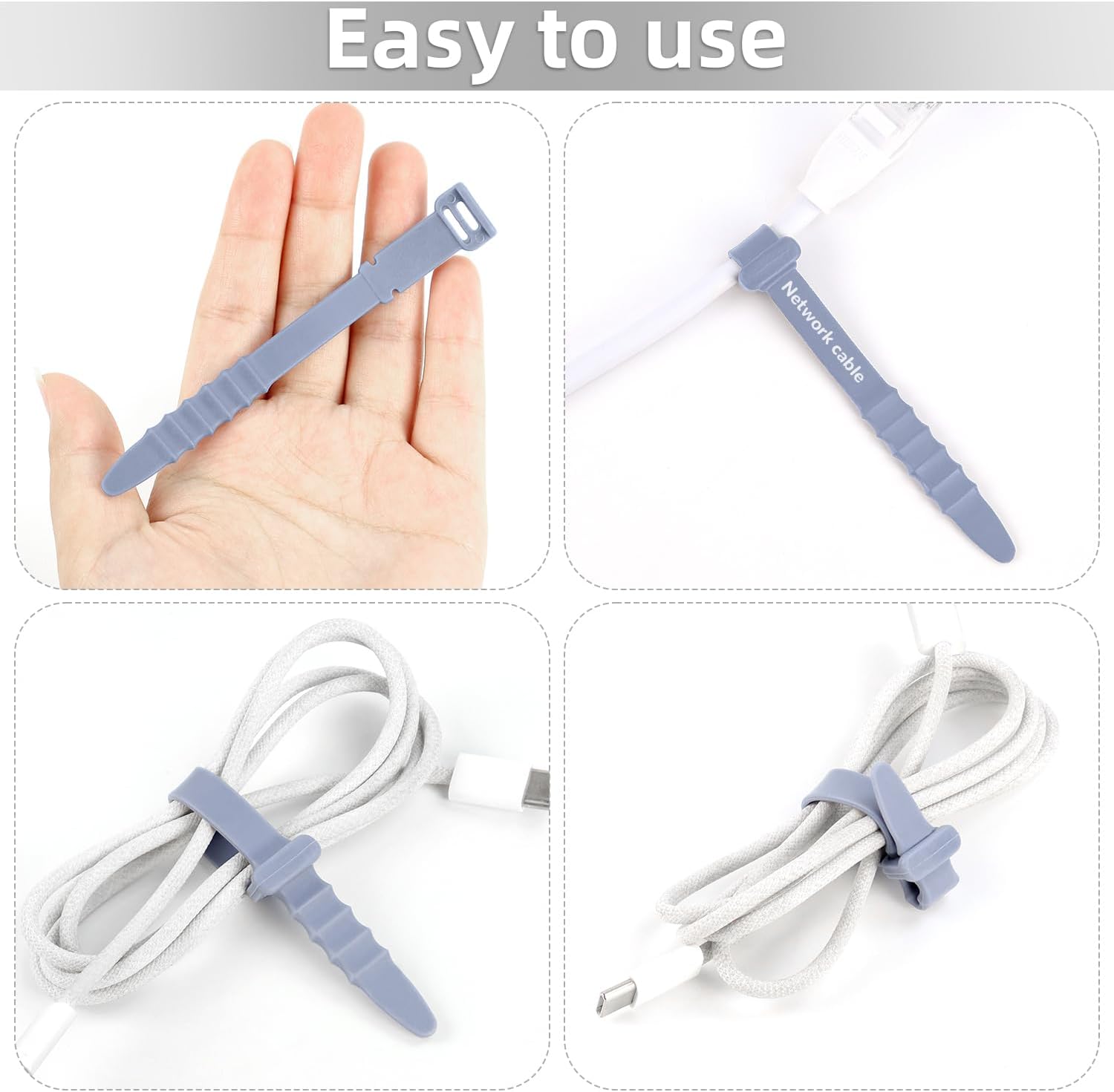 30Pcs Silicone Zip Ties Rubber Cable Ties 4.5 inch Reusable Zip Ties Elastic Cable Organizer for Wire Management (Grey, White, Black) - Image 5