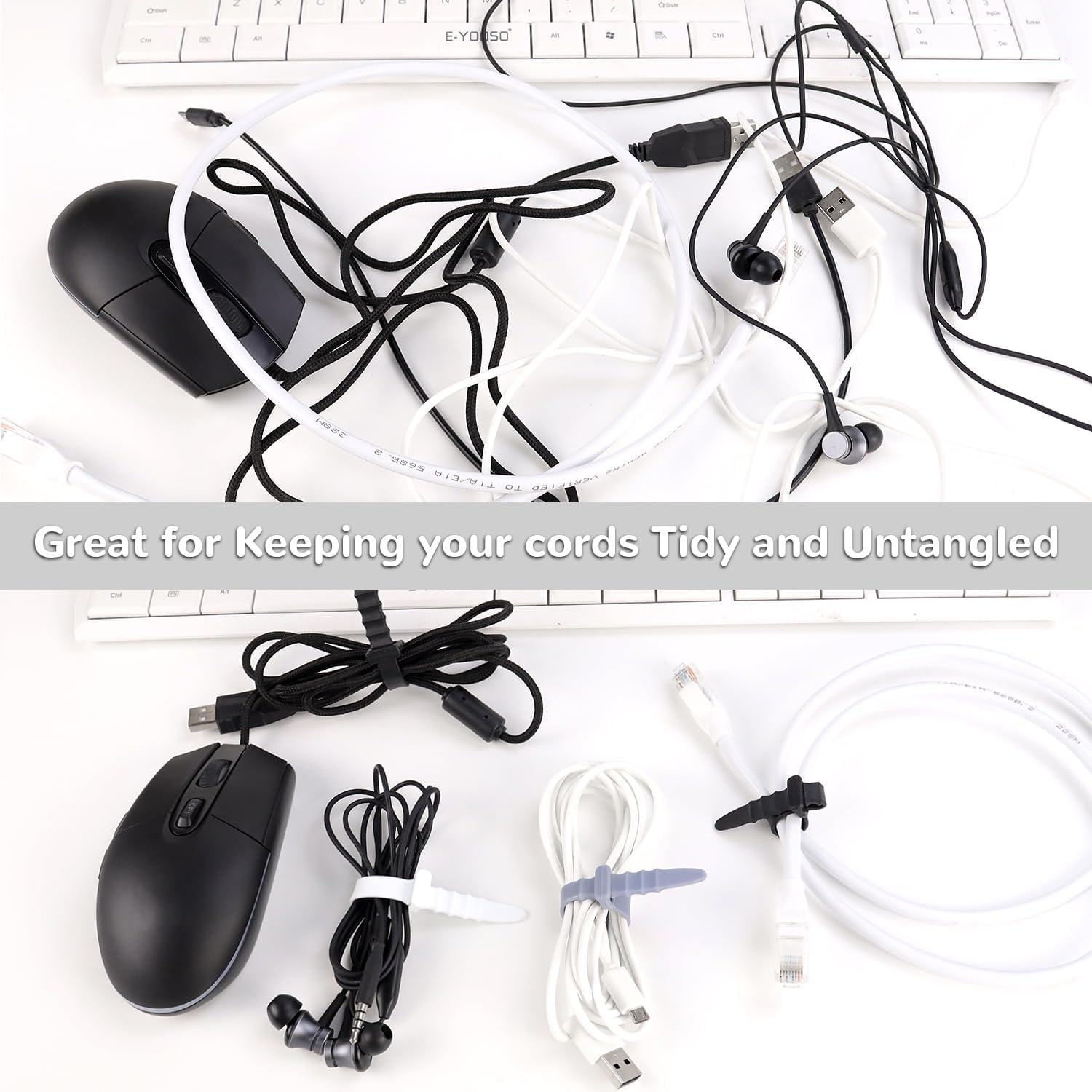 30Pcs Silicone Zip Ties Rubber Cable Ties 4.5 inch Reusable Zip Ties Elastic Cable Organizer for Wire Management (Grey, White, Black) - Image 7