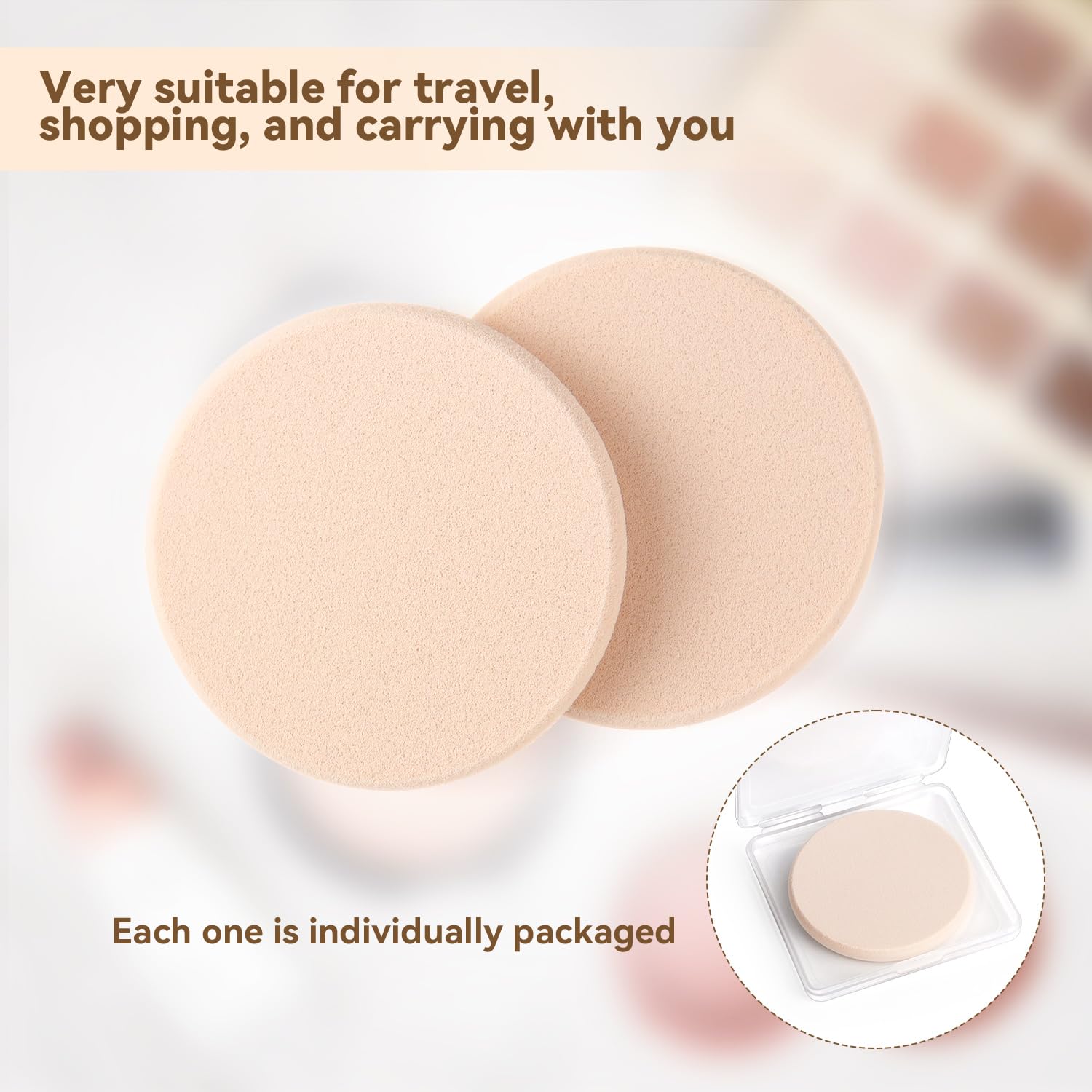 2 Pcs Makeup Sponges with Travel Case, Facial Primer Compact Powder Puff, Cosmetics Blush Applicators Sponges for All Skin Types Wet and Dry Dual Use (Round) - Image 2