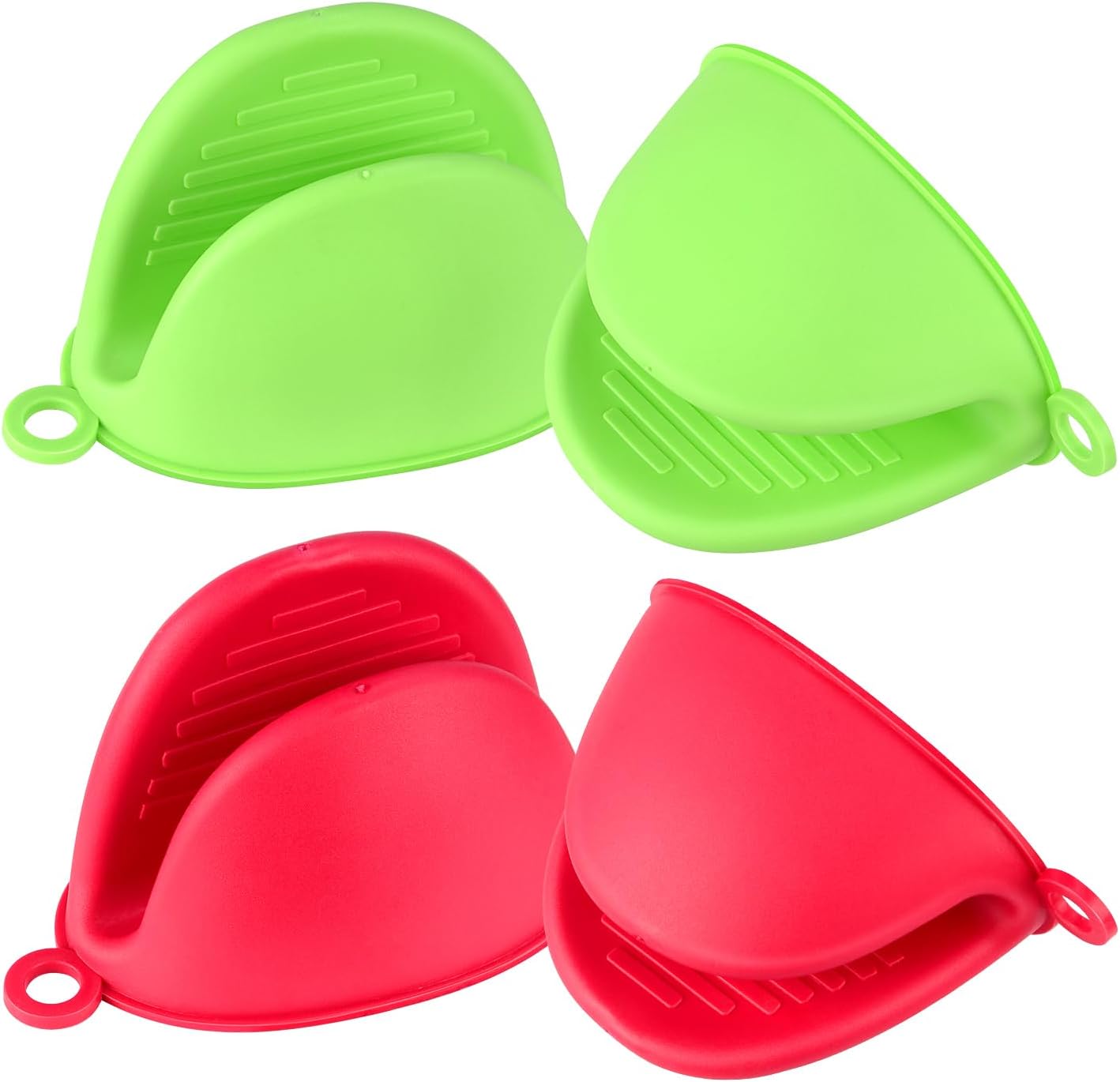 2 Pairs Mini Oven Gloves, Silicone Oven Mitts Heat Resistant, Silicone Potholders Cooking Pinch for Kitchen Cooking & Baking (Red and Green) - Image 1