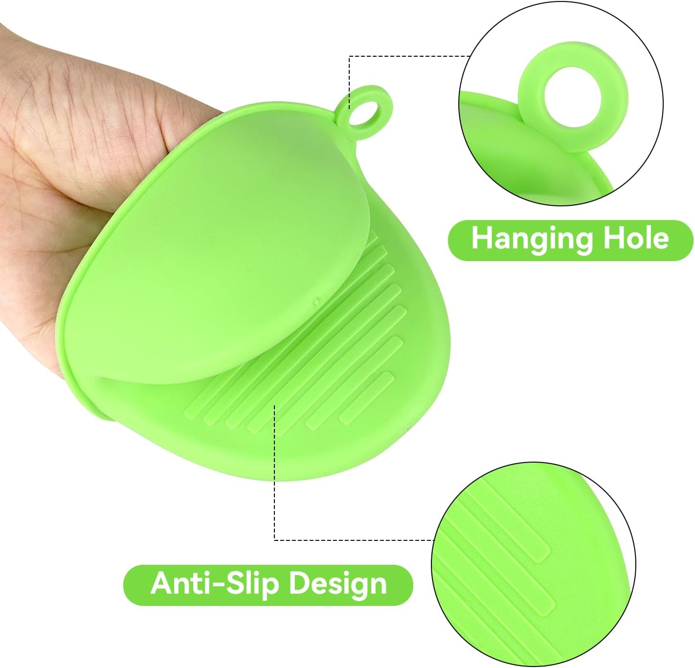 2 Pairs Mini Oven Gloves, Silicone Oven Mitts Heat Resistant, Silicone Potholders Cooking Pinch for Kitchen Cooking & Baking (Red and Green) - Image 2