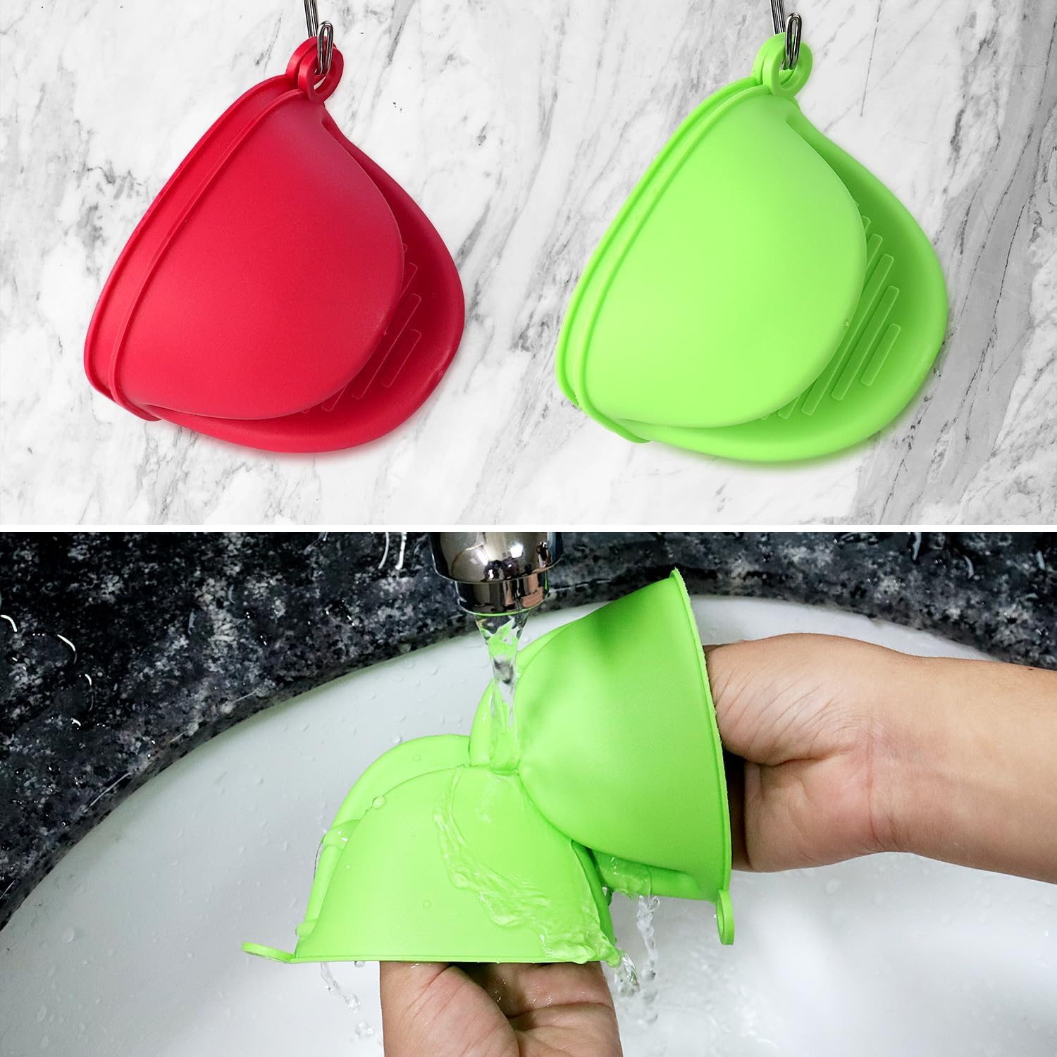 2 Pairs Mini Oven Gloves, Silicone Oven Mitts Heat Resistant, Silicone Potholders Cooking Pinch for Kitchen Cooking & Baking (Red and Green) - Image 6