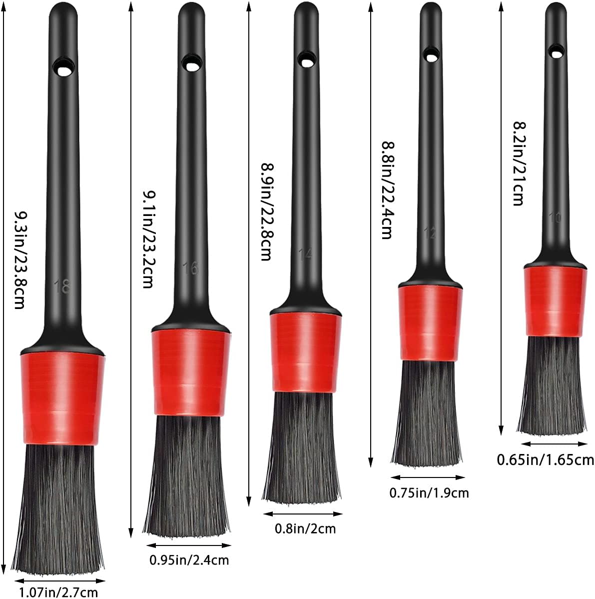 5 Different Sizes Detailing Brush Set, Wheel & Tire Brush, Perfect for Cleaning Wheels,Car Dashboard, Interior, Exterior, Leather, Air Vents, Emblems, Motorcy - Image 2