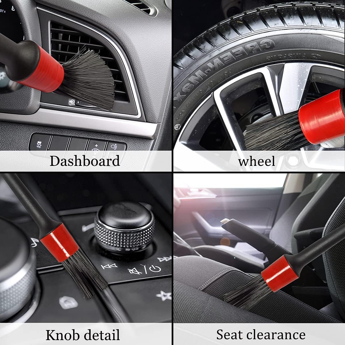 5 Different Sizes Detailing Brush Set, Wheel & Tire Brush, Perfect for Cleaning Wheels,Car Dashboard, Interior, Exterior, Leather, Air Vents, Emblems, Motorcy - Image 3